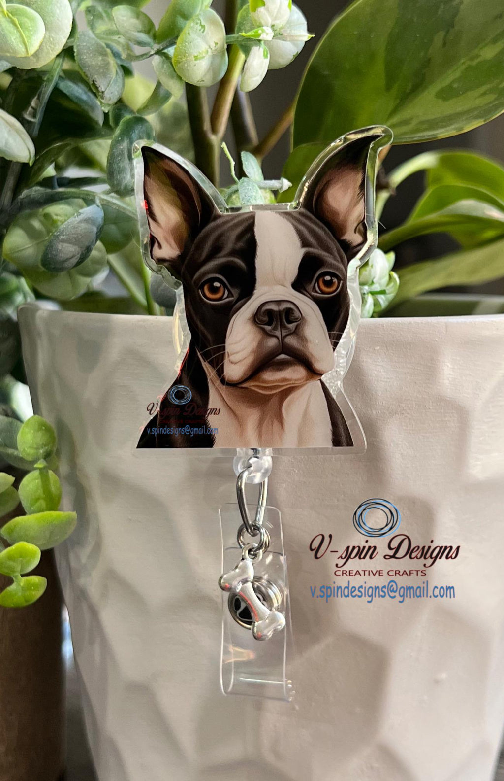 Boston Terrier Badge Reel | Retractable Acrylic ID Holder for Dog Lovers