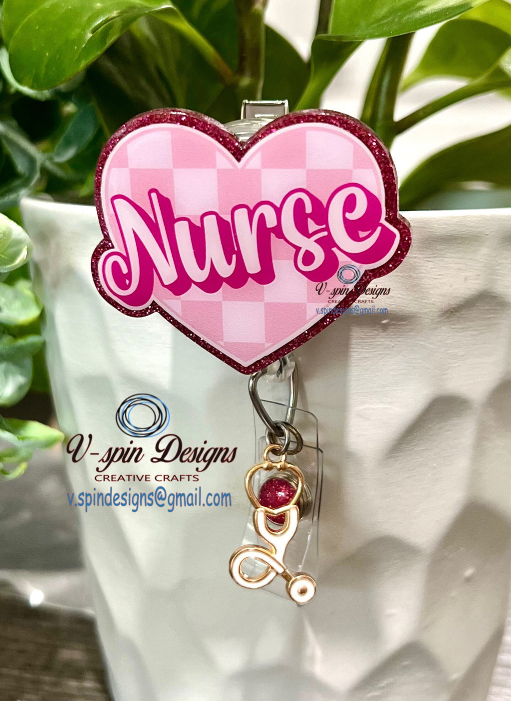 Checkered Nurse heart Badge reel/ID Holder, card holder/nurse badge reels/funny badge reels