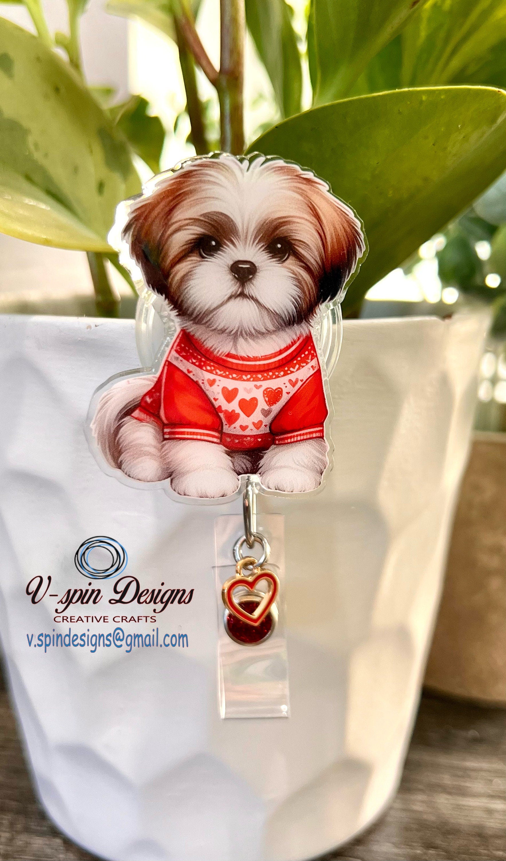 Valentine Shitzu Badge Reel: Heart Charm ID Holder