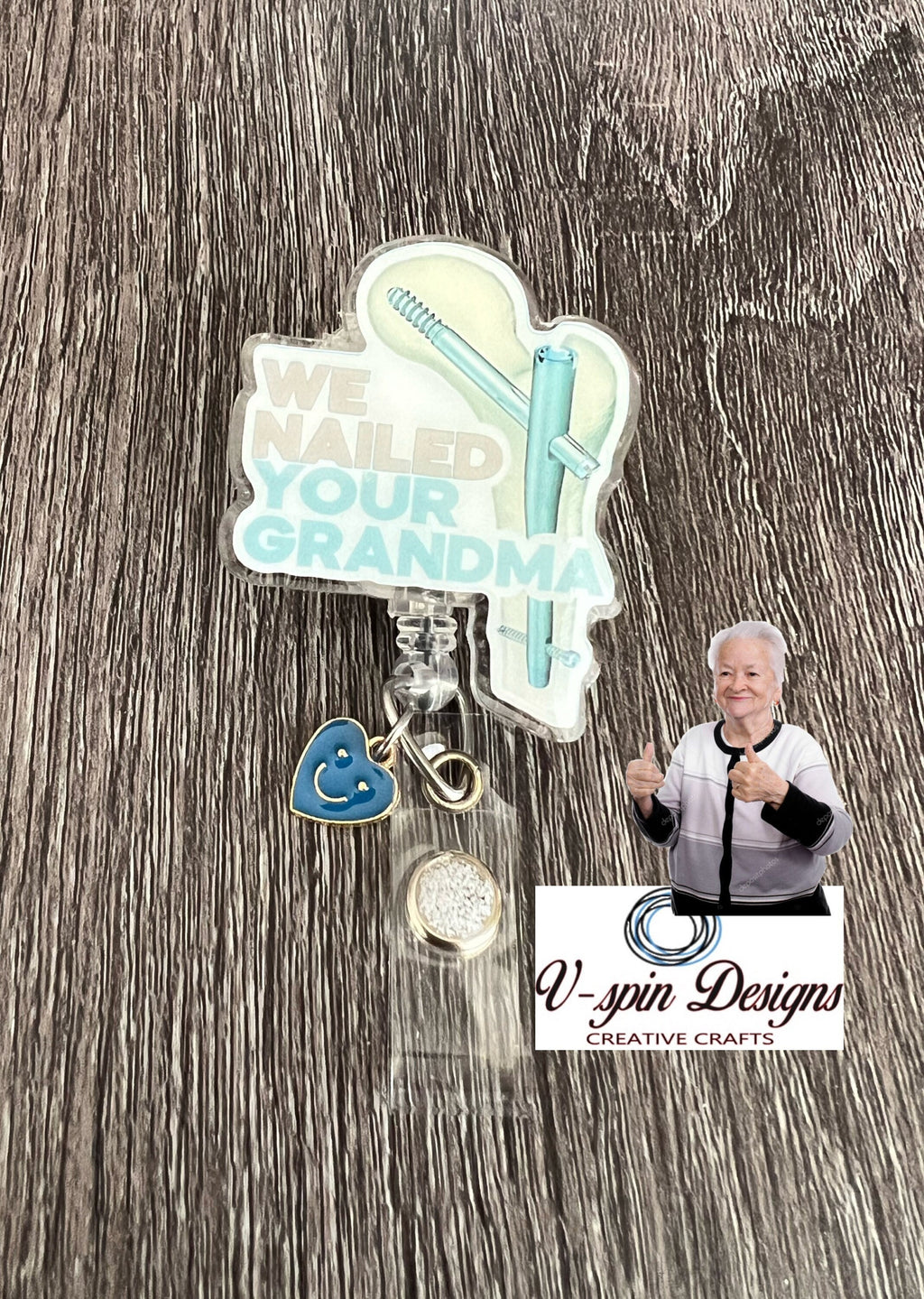 "We Nailed Your Grandma" Hip/Ortho Badge Reel | Funny Surgical Retractable ID Holder