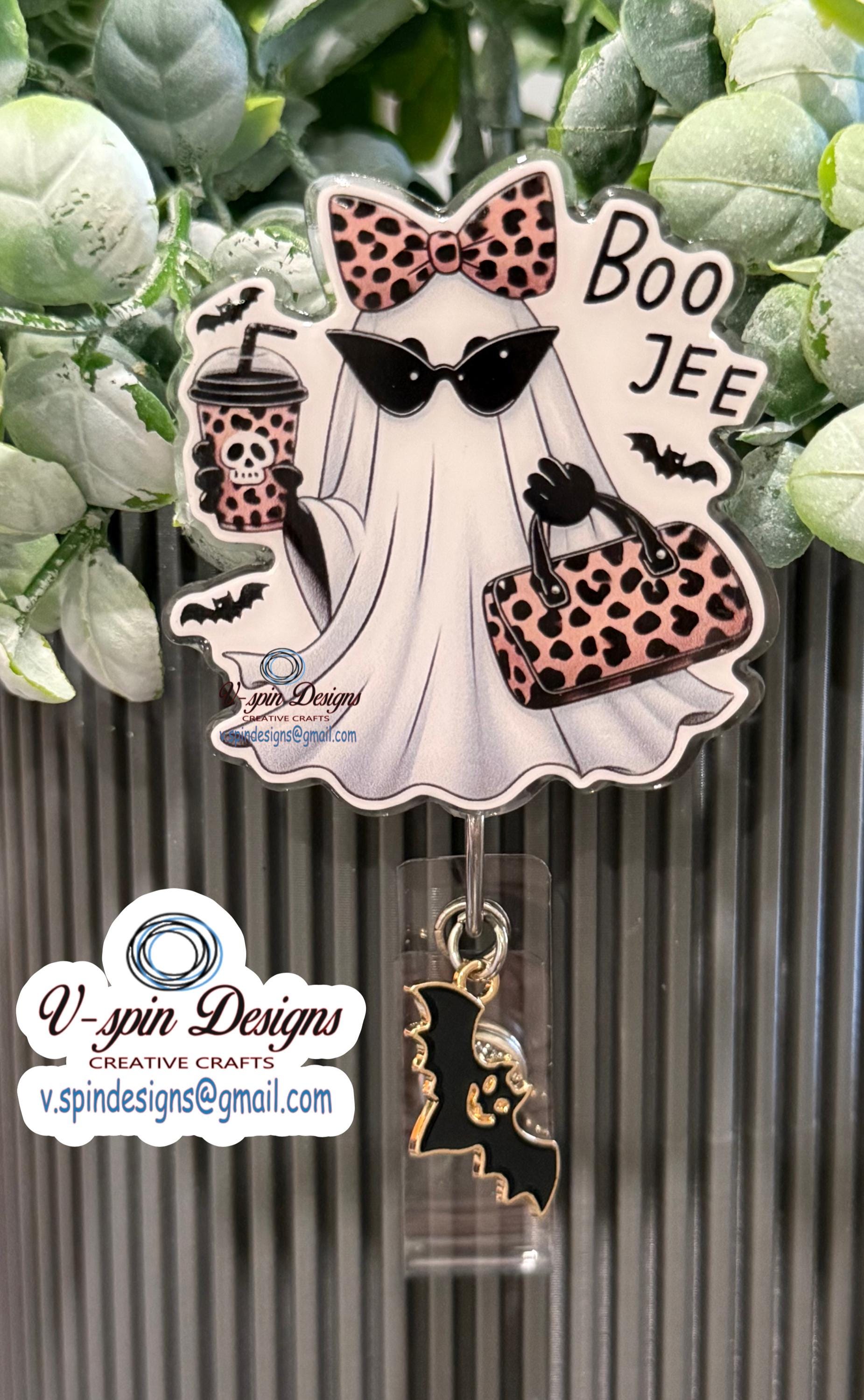 Boo-Jee Ghost Badge Reel: Cute Halloween Acrylic ID Holder