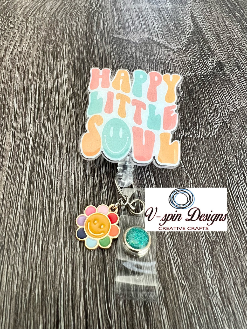 Happy Little Soul Badge Reel: Inspirational Acrylic ID Holder