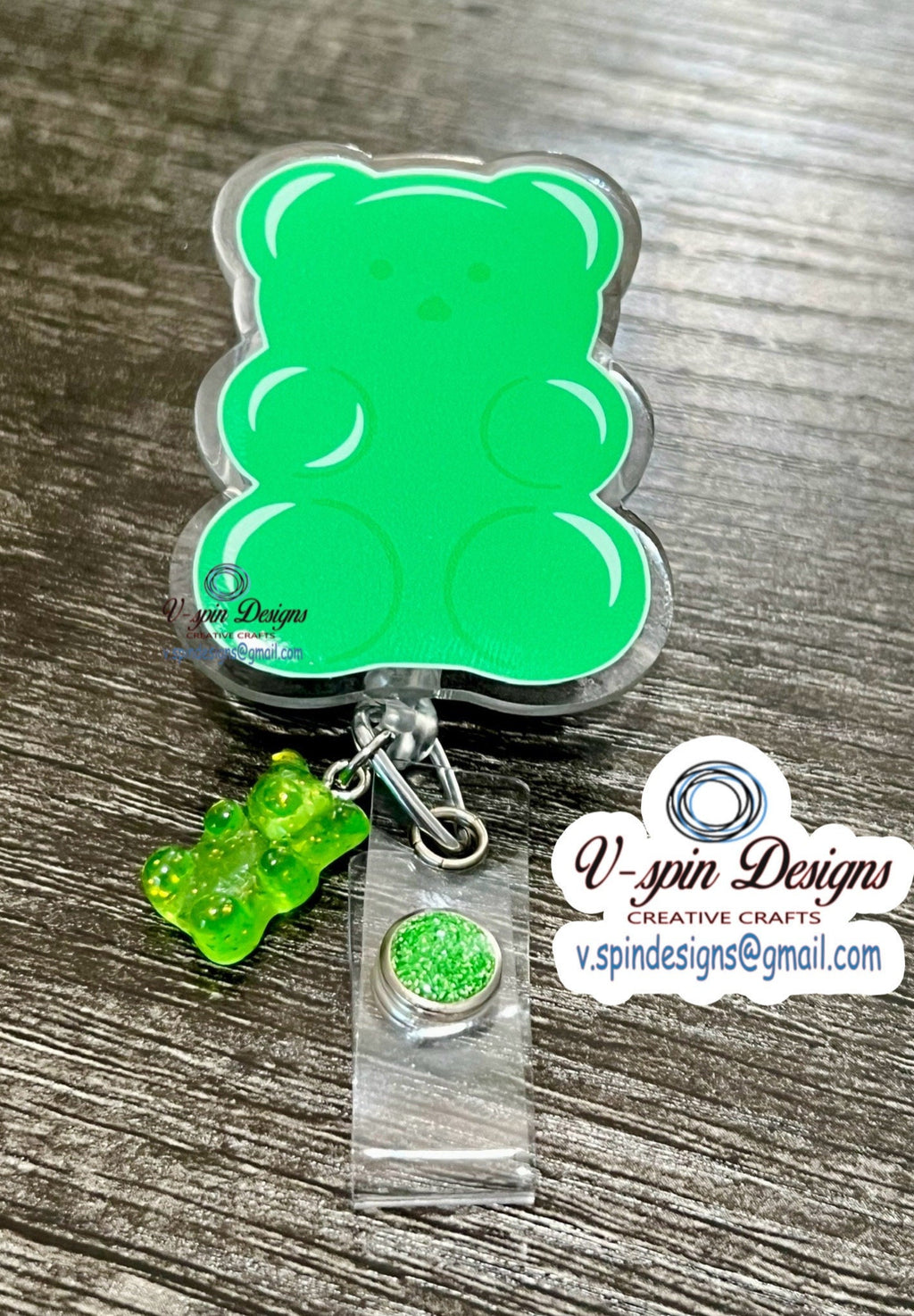 Green Chunky Gummy Bear, retractable badge reel/ID holder/nurse/card holder/teachers/students/candy badge reels