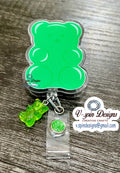 Green Chunky Gummy Bear, retractable badge reel/ID holder/nurse/card holder/teachers/students/candy badge reels