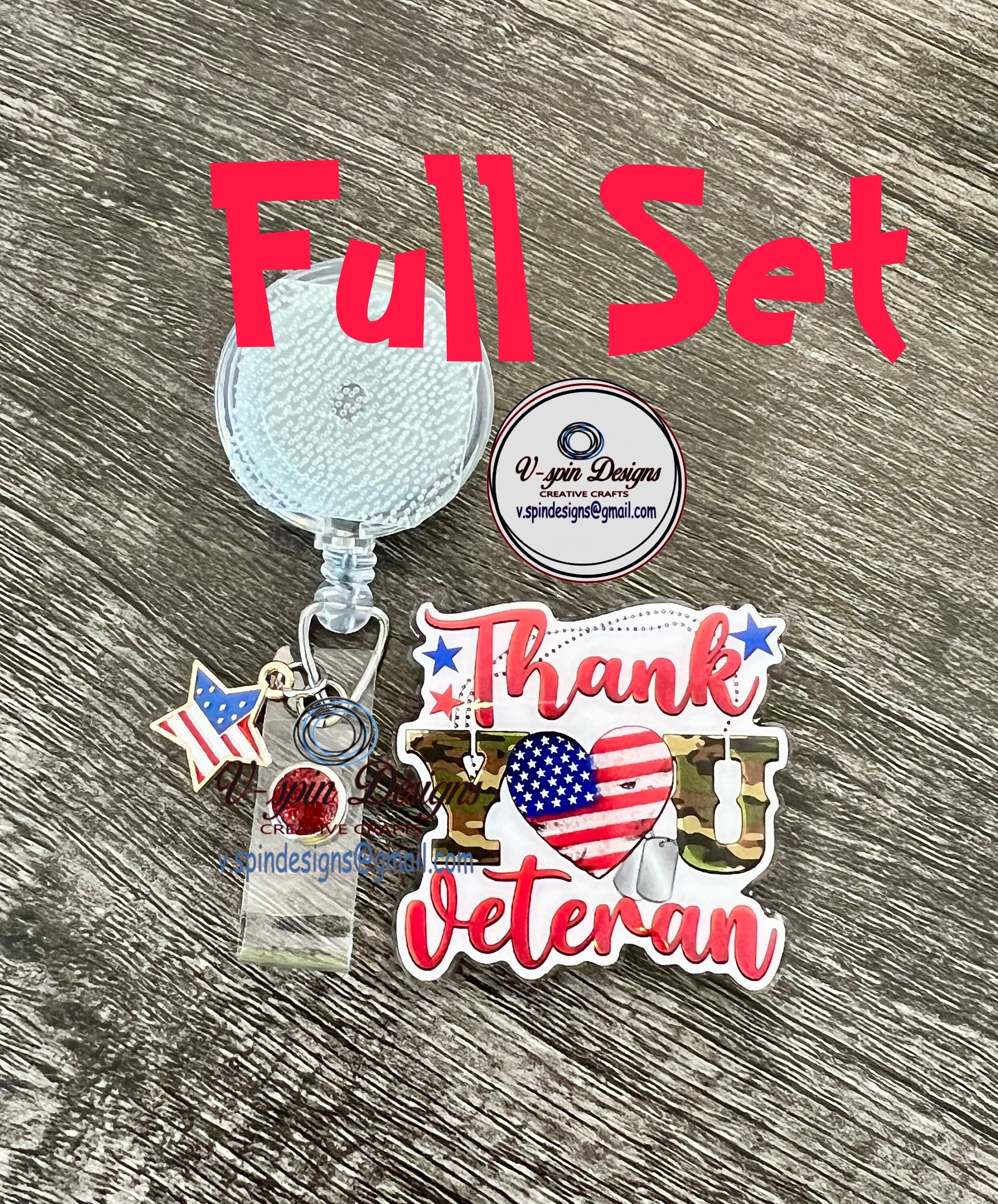 "Thank You Veteran" Badge Reel | Patriotic Retractable Acrylic ID Holder