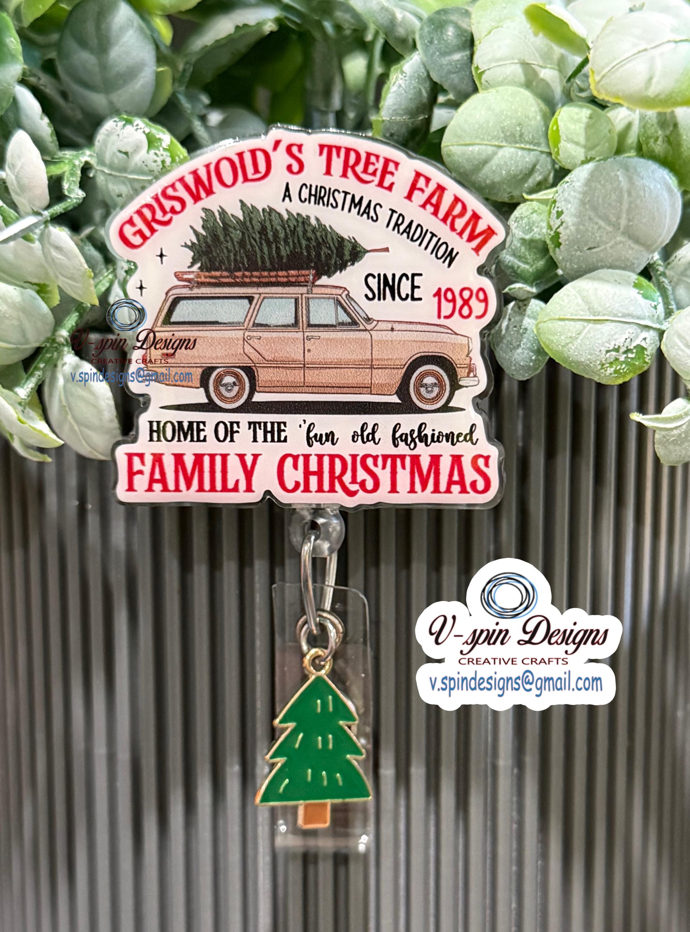 Family Christmas Tree Tradition Badge Reel: Funny Holiday Acrylic ID Holder