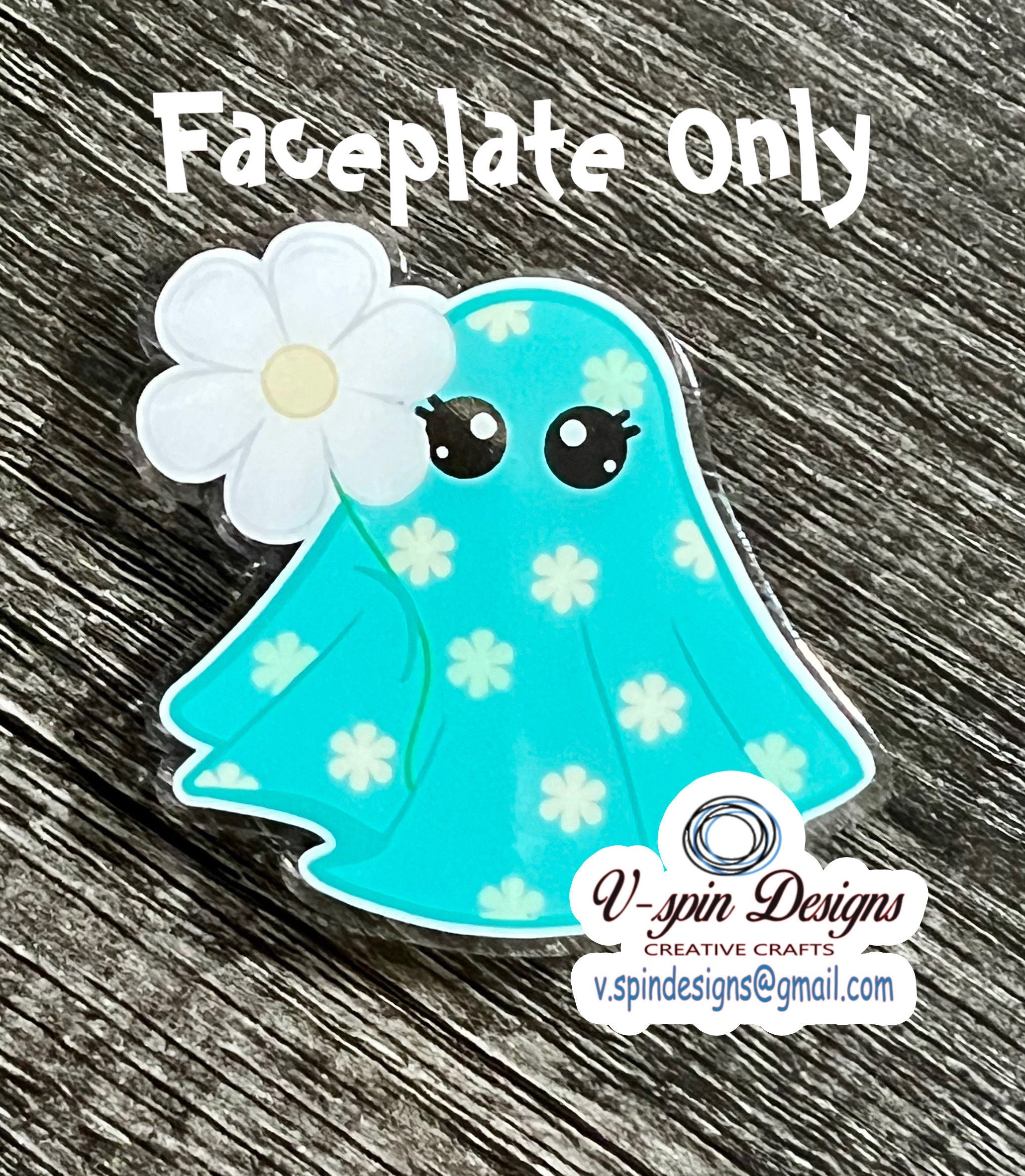Spring Ghost with Daisies Badge Reel | Retractable Acrylic ID Holder