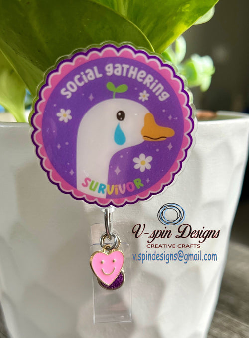 "Social Gathering Survivor" Goose Badge Reel | Funny Retractable ID Holder