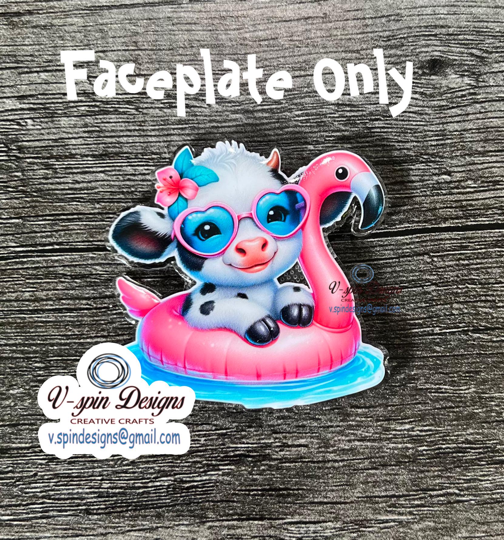 Summer Cow on Flamingo Floaty Badge Reel | Retractable ID Holder