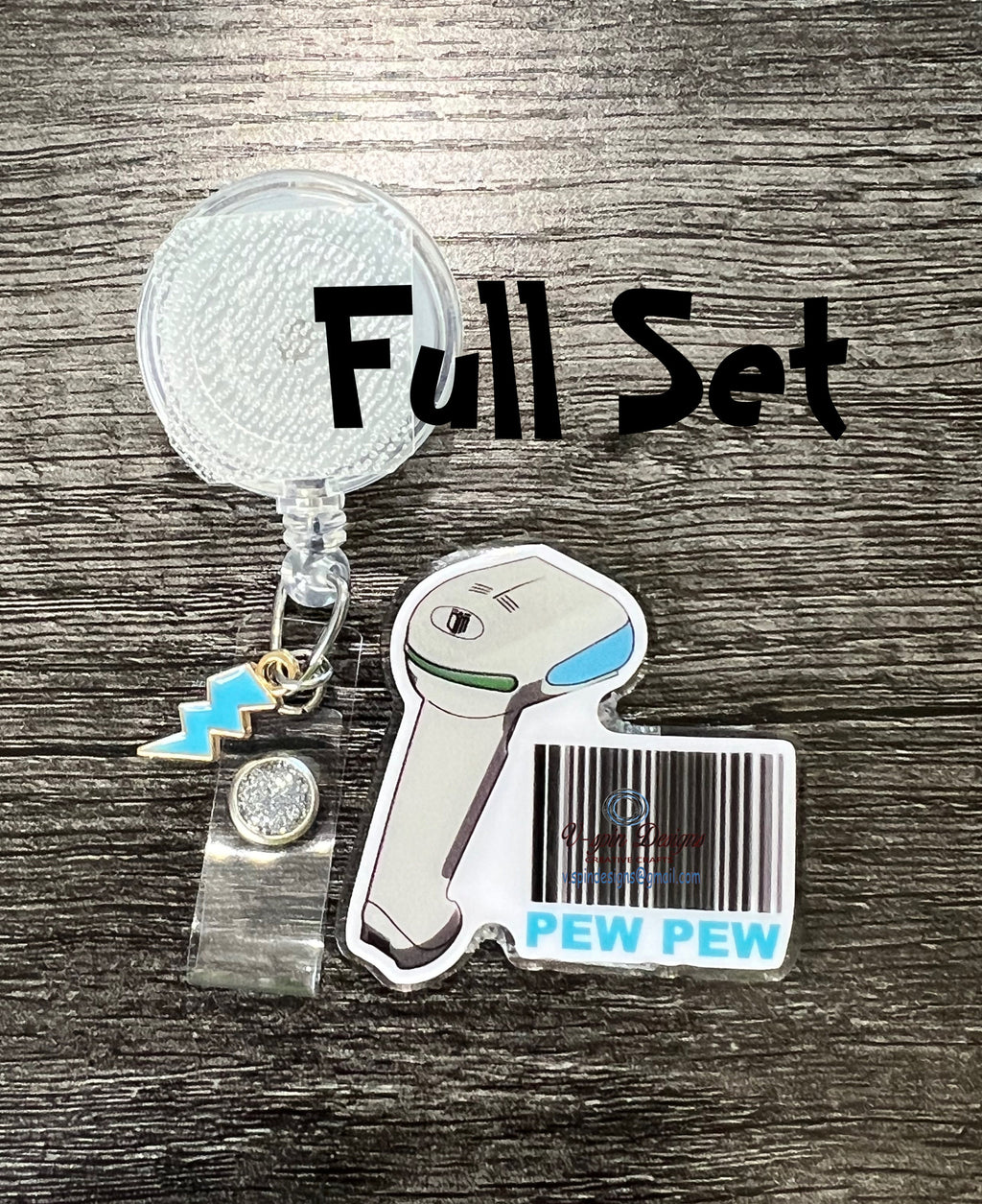 1.8” Acrylic Funny, PEW PEW Badge reel/ID Holder card holder/nurse/fun/silly/scanners