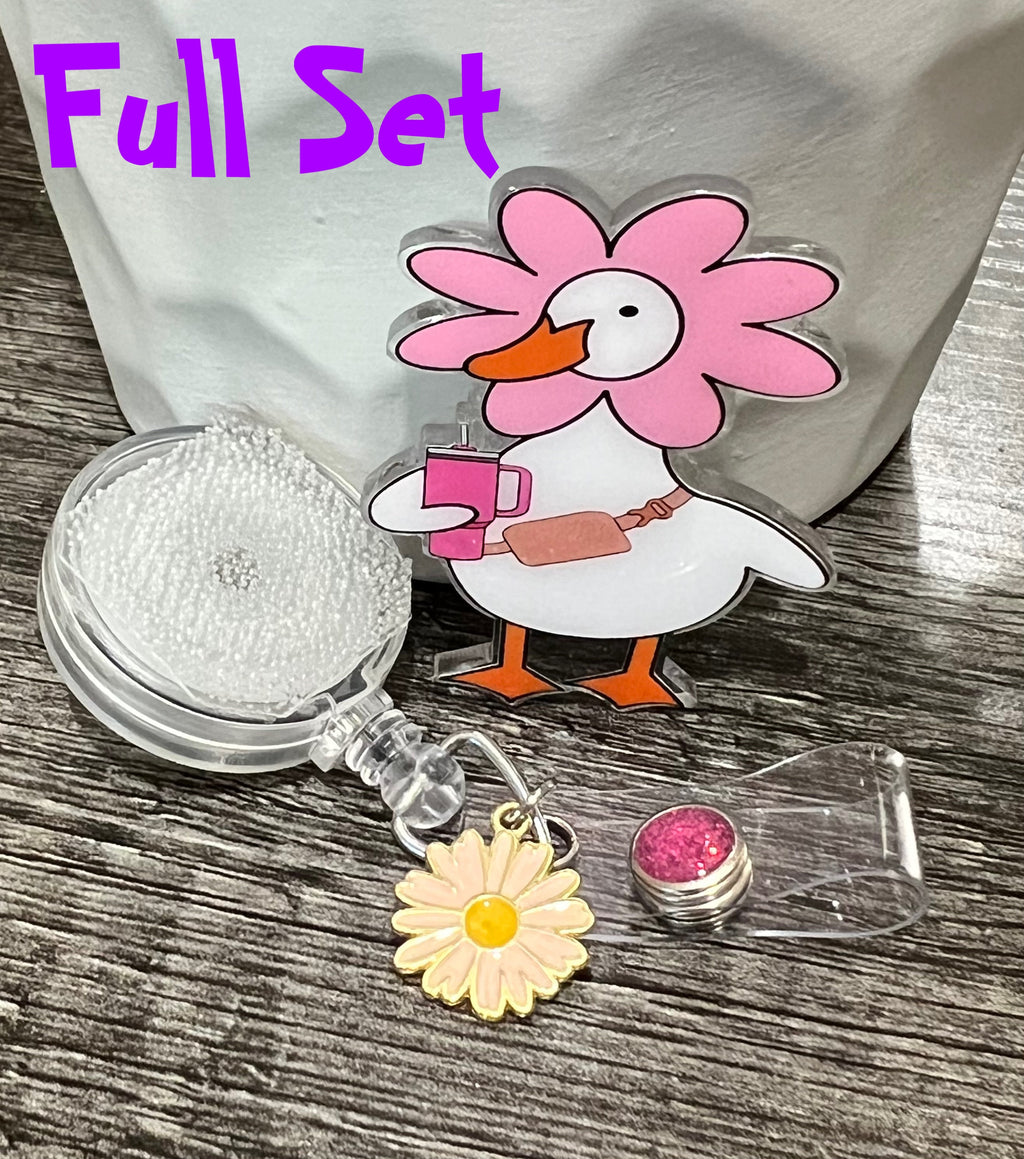 Funny Goose Flower Badge Reel, ID Holder, Teacher Gift