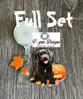 Chocolate Lab Puppy with Pumpkin Badge Reel | Fall Retractable ID Holder