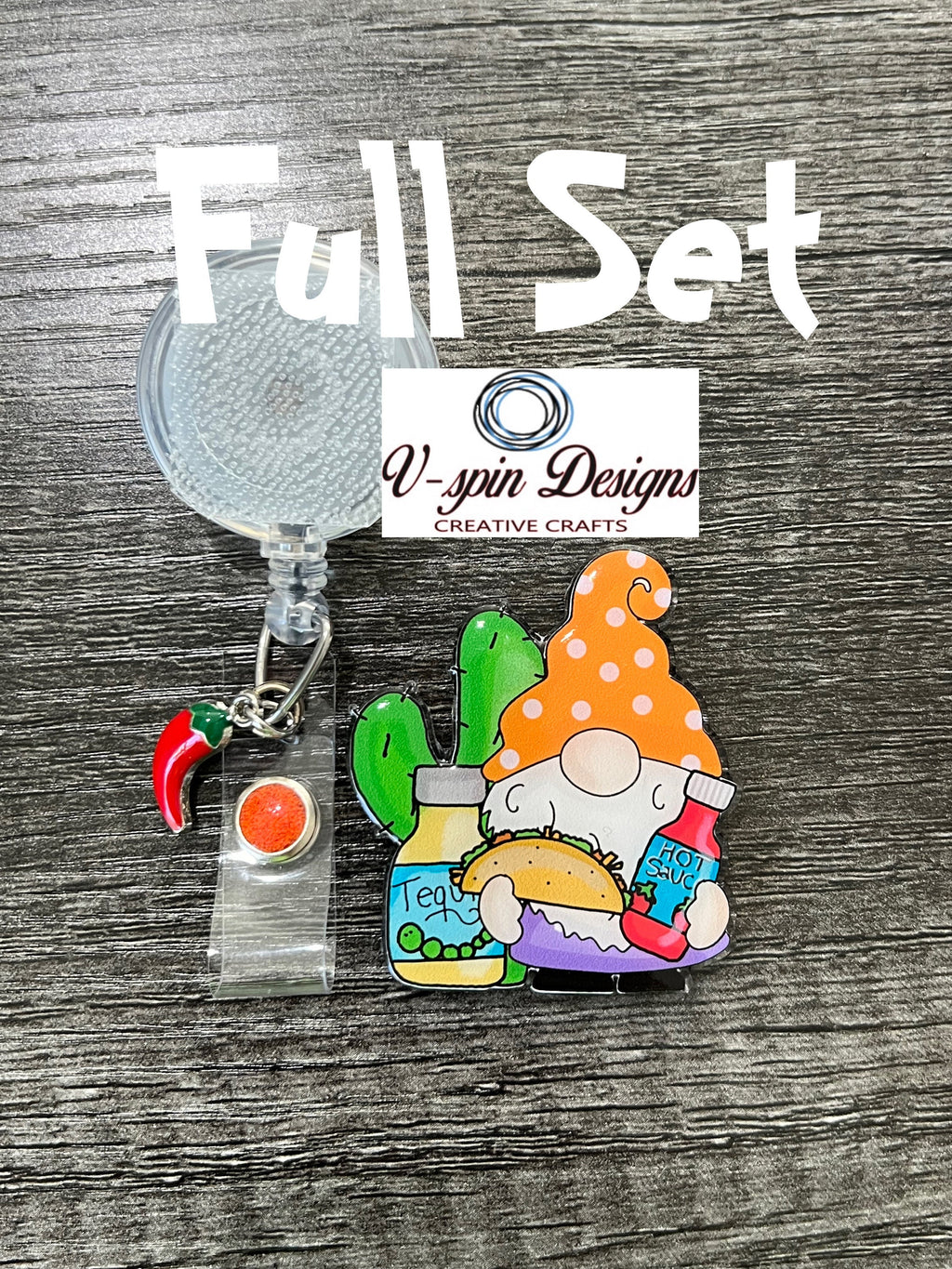 Acrylic Taco Gnome, Retractable badge reel/ID holder/nurses/card holder/teachers/food/gnome badge reels