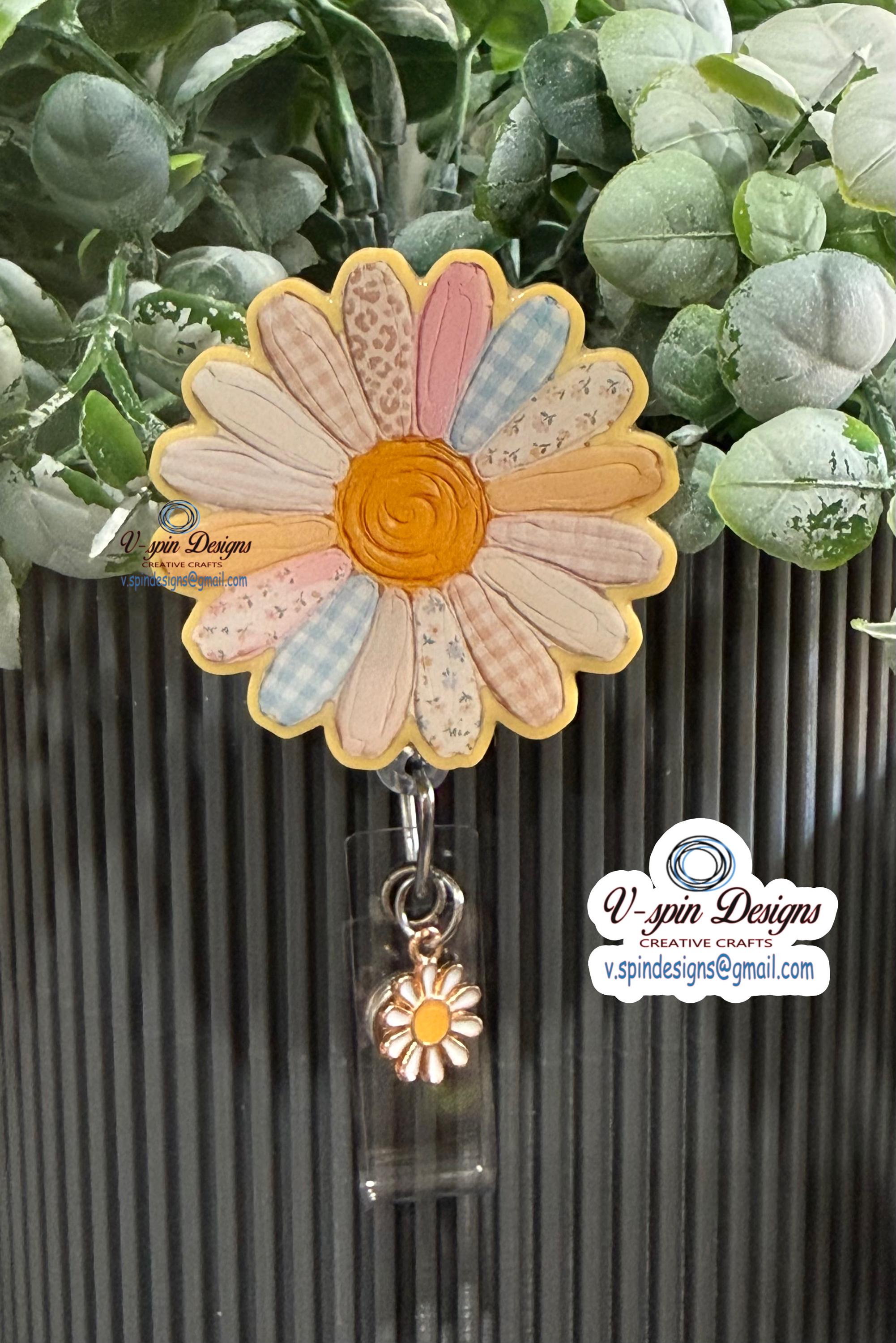 Yellow Daisy Flower Badge Reel | Pastel Floral Retractable Acrylic ID Holder