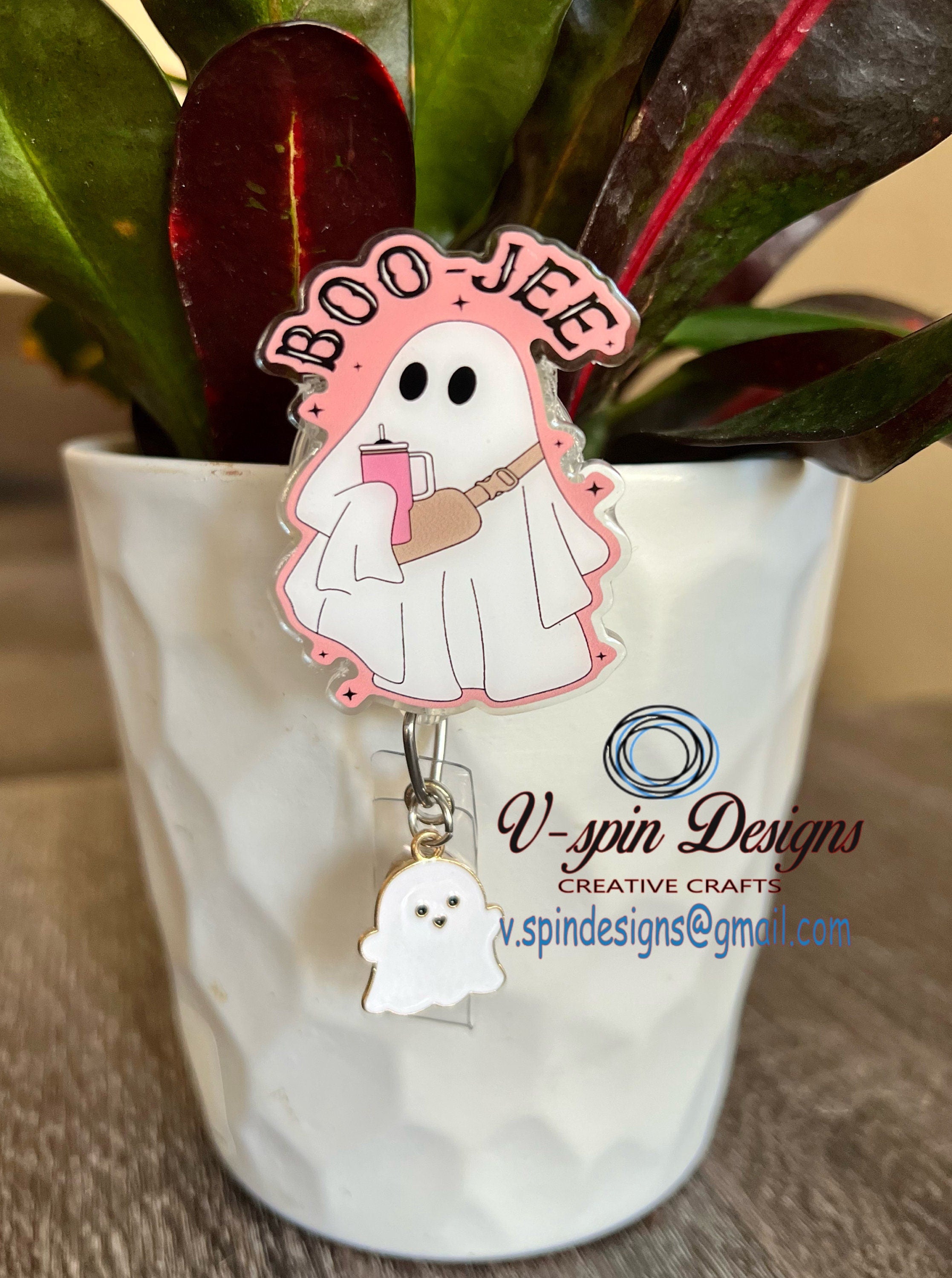Boo-Jee Ghost Badge Reel | Cute Halloween Retractable Acrylic ID Holder