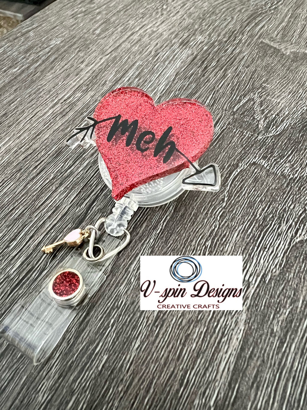 Meh heart, badge reel/ID Holder/card holder/teachers/nurses