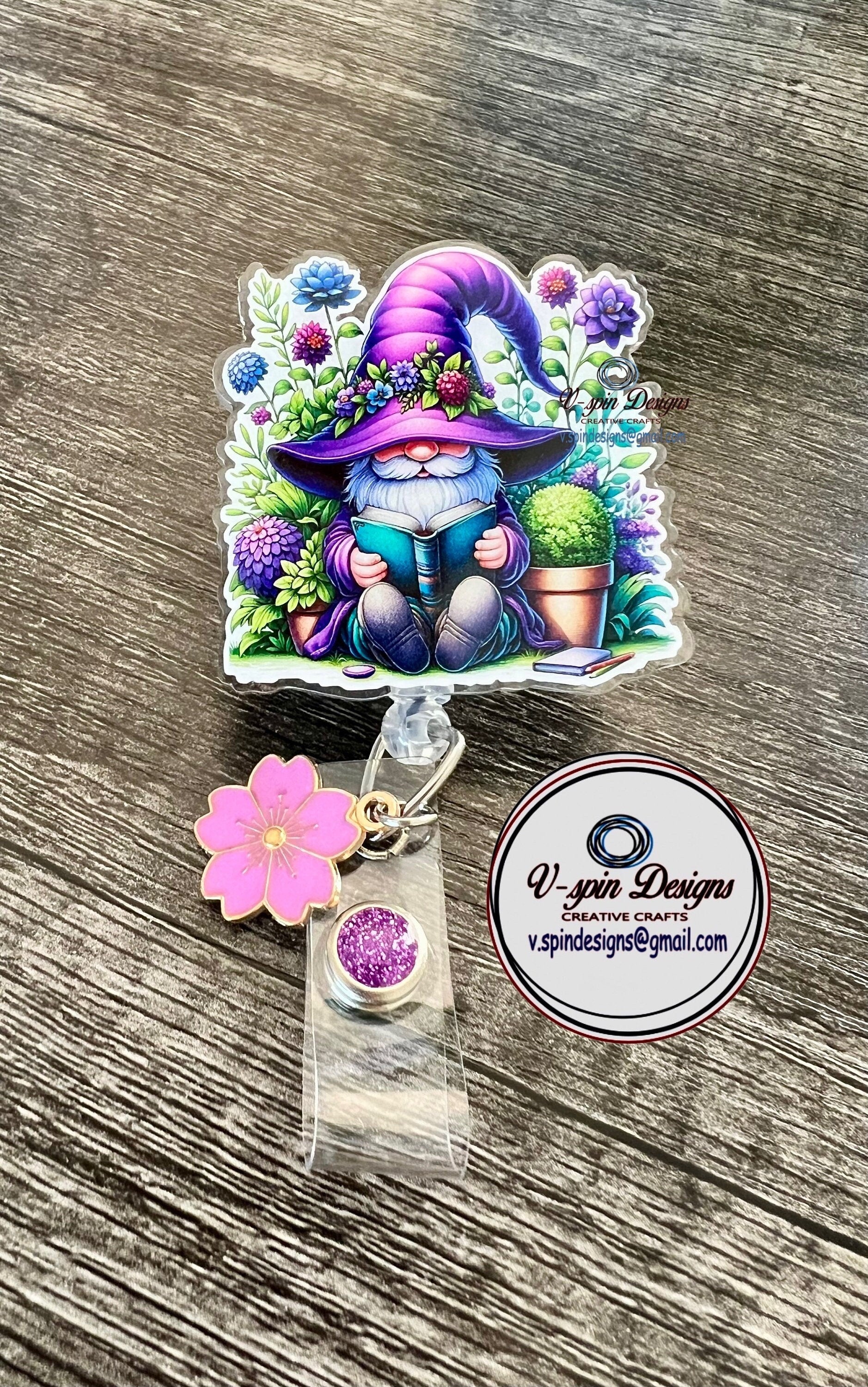 Garden Book Gnome badge reel/ID Holder/nurses/teachers/gnome badge reels/cute badge reels