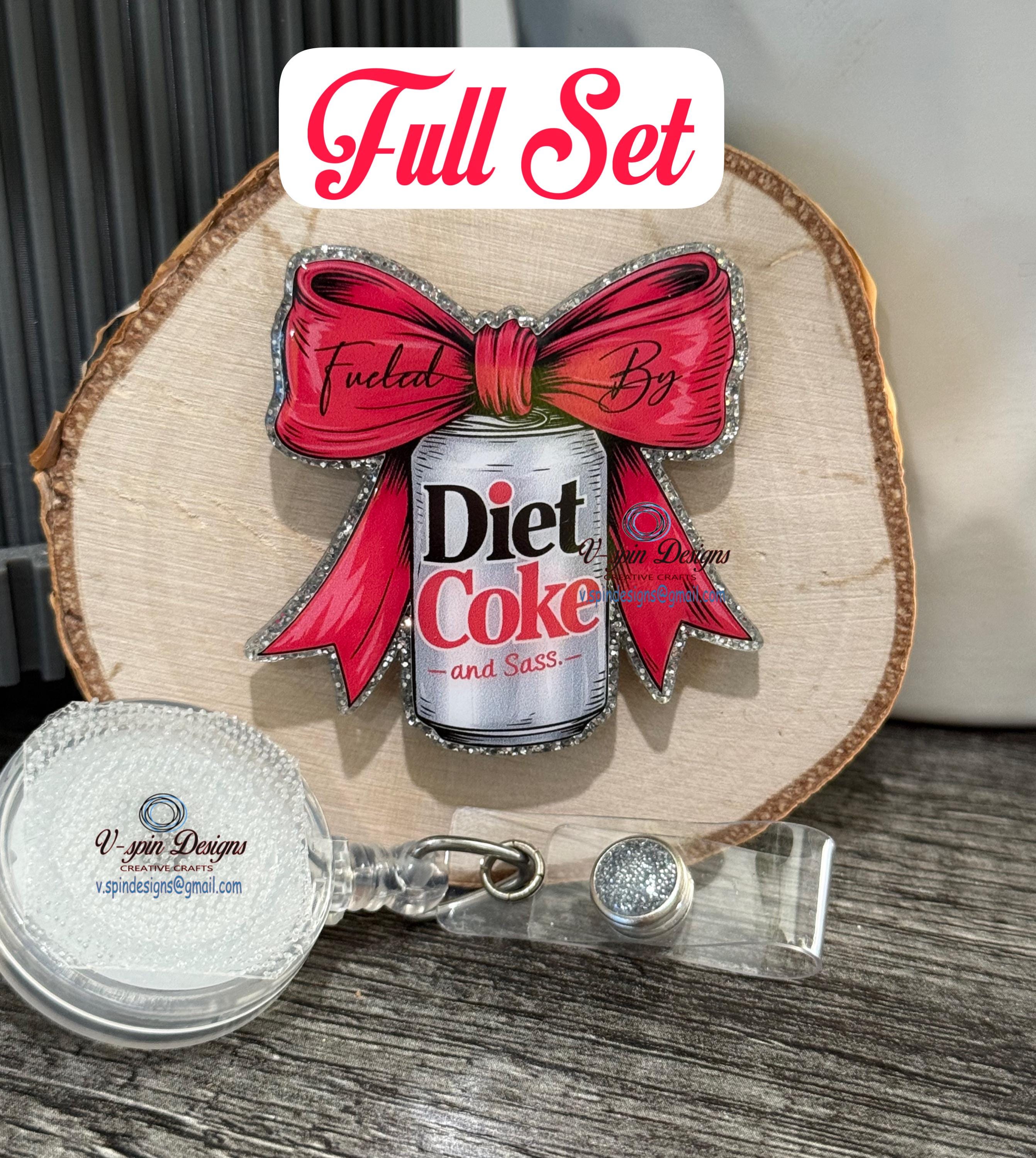 "Fueled by Soda & Sass" Badge Reel | Silver Glitter Retractable Acrylic ID Holder