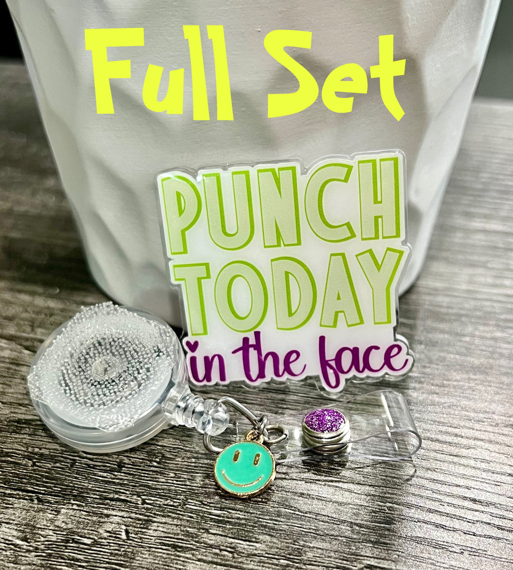 "Punch Today in the Face" Badge Reel | Funny Retractable Acrylic ID Holder