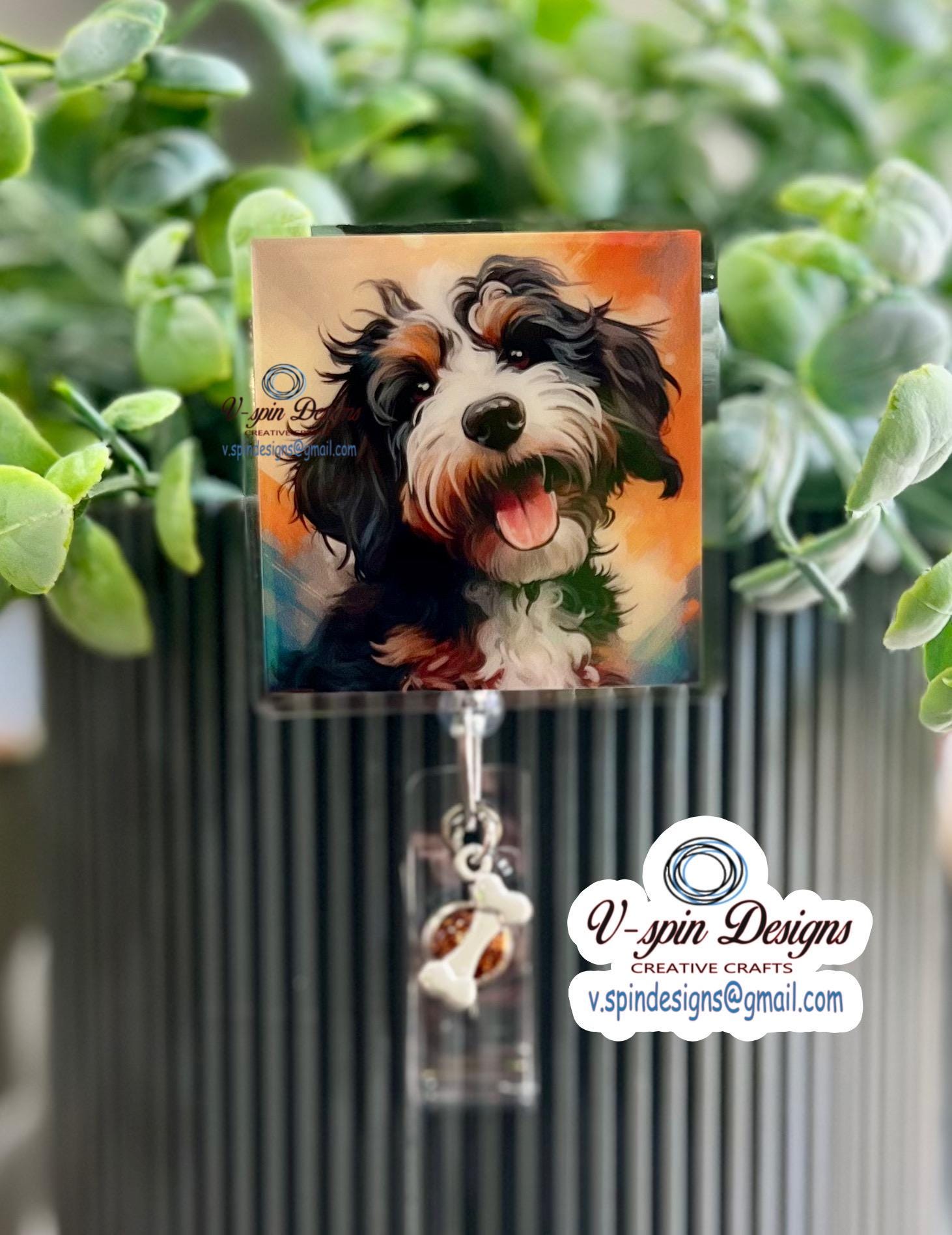Berne doodle Dog Badge Reel | Retractable Acrylic ID Holder for Dog Lovers
