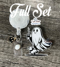 Ghost Walking Dog Badge Reel: Funny Halloween Coffee Acrylic ID Holder