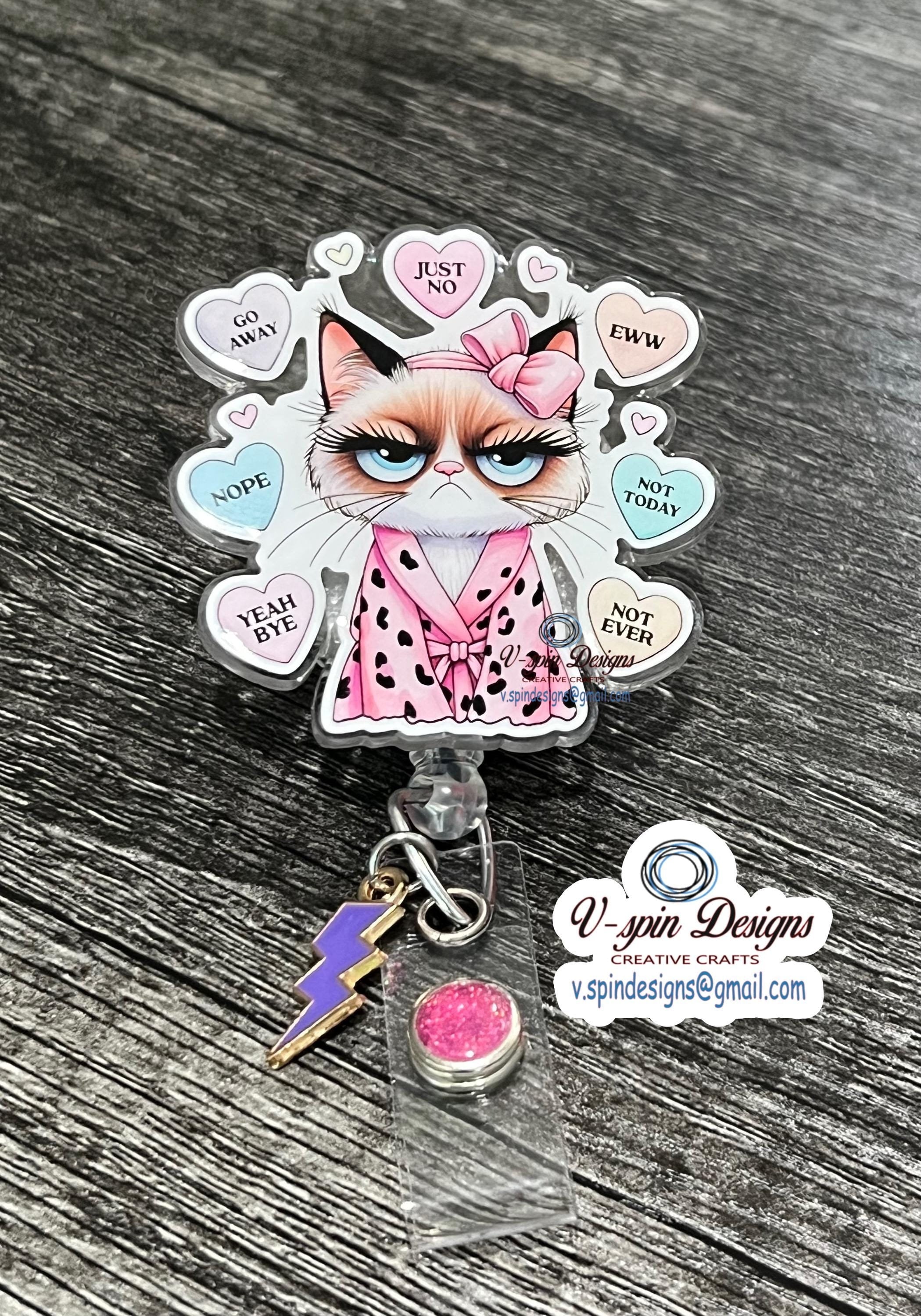 "Ewww, Valentine's" Grumpy Cat Badge Reel | Funny Retractable Acrylic ID Holder