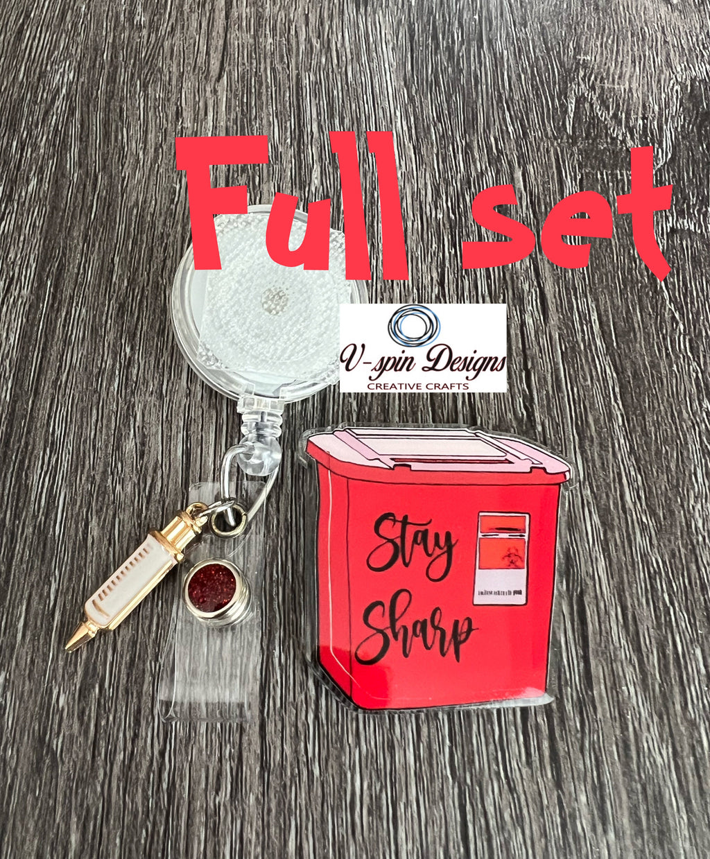 Stay Sharp, Sharps container badge reel, nurse/Phlebotomy/sharps/funny badge reels
