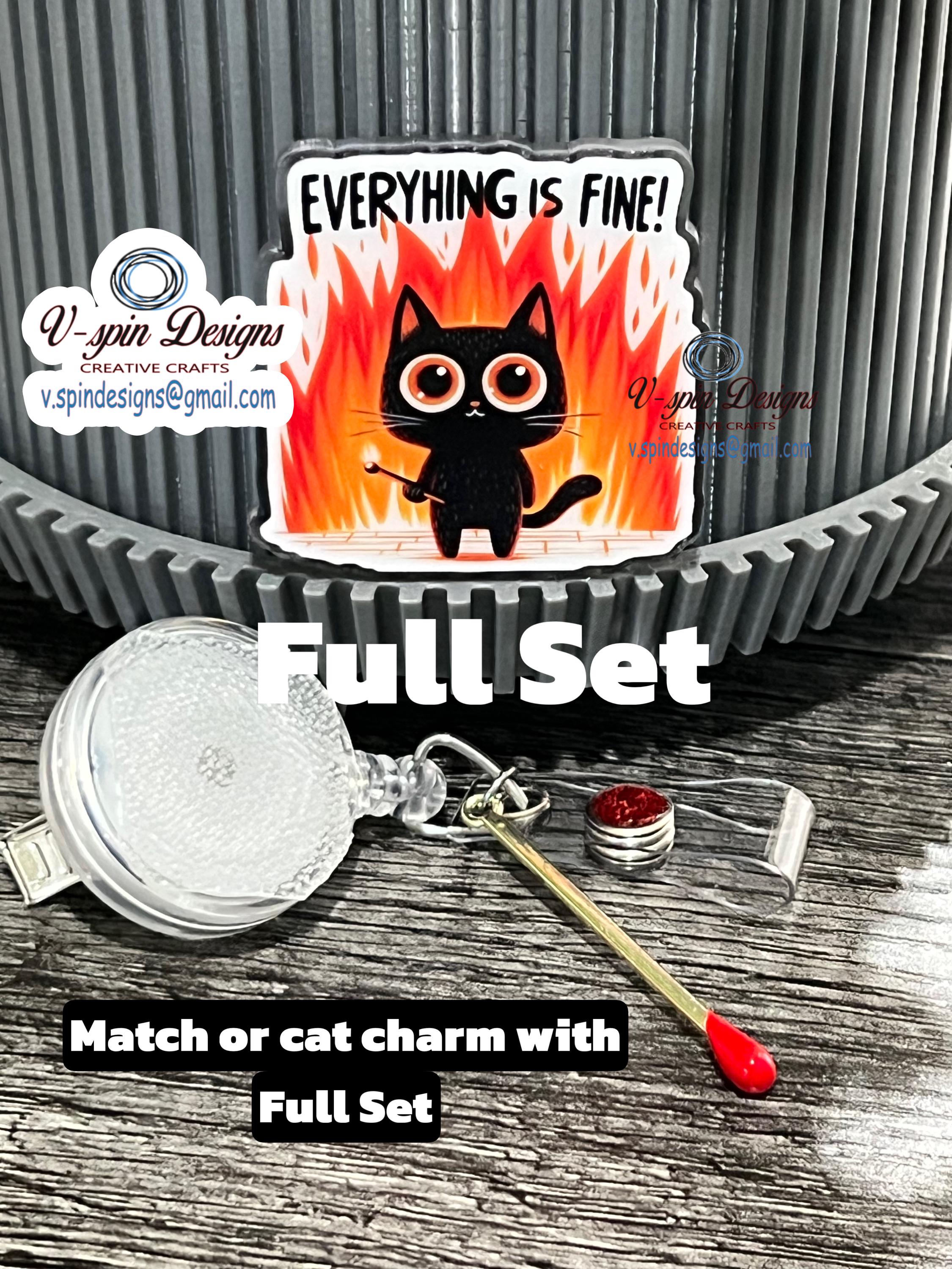 "Everything Is Fine" Black Cat with Match Badge Reel | Funny Retractable ID Holder