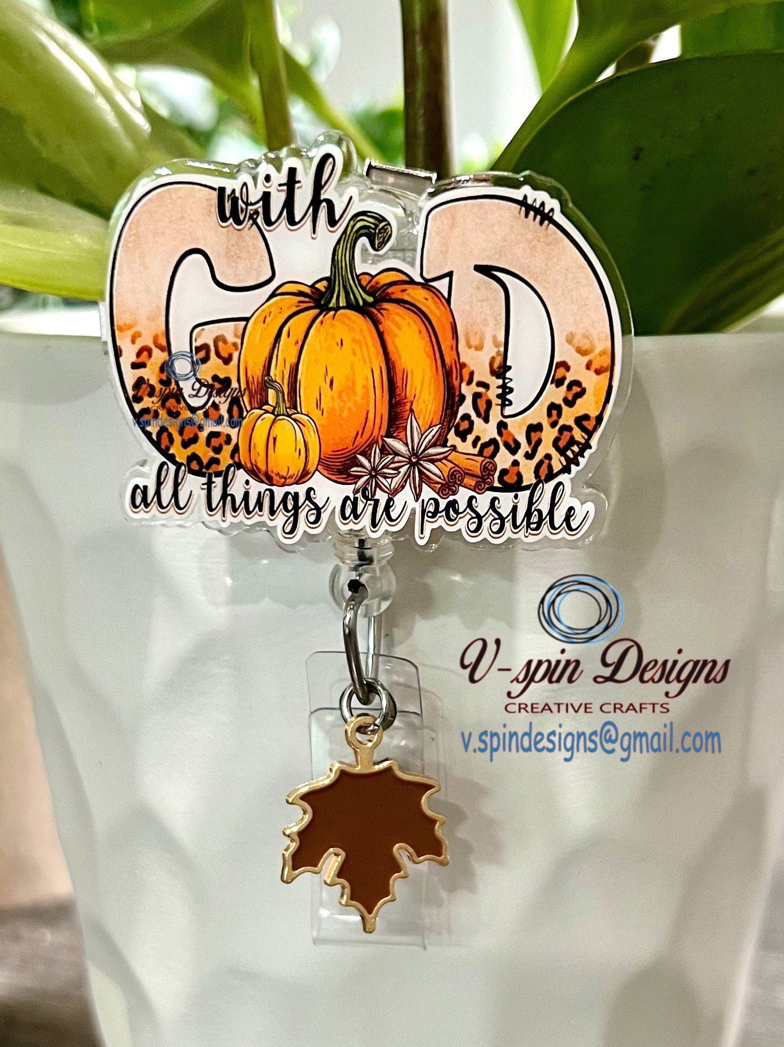 "With God All Things Are Possible" Fall Badge Reel | Inspirational Retractable ID Holder