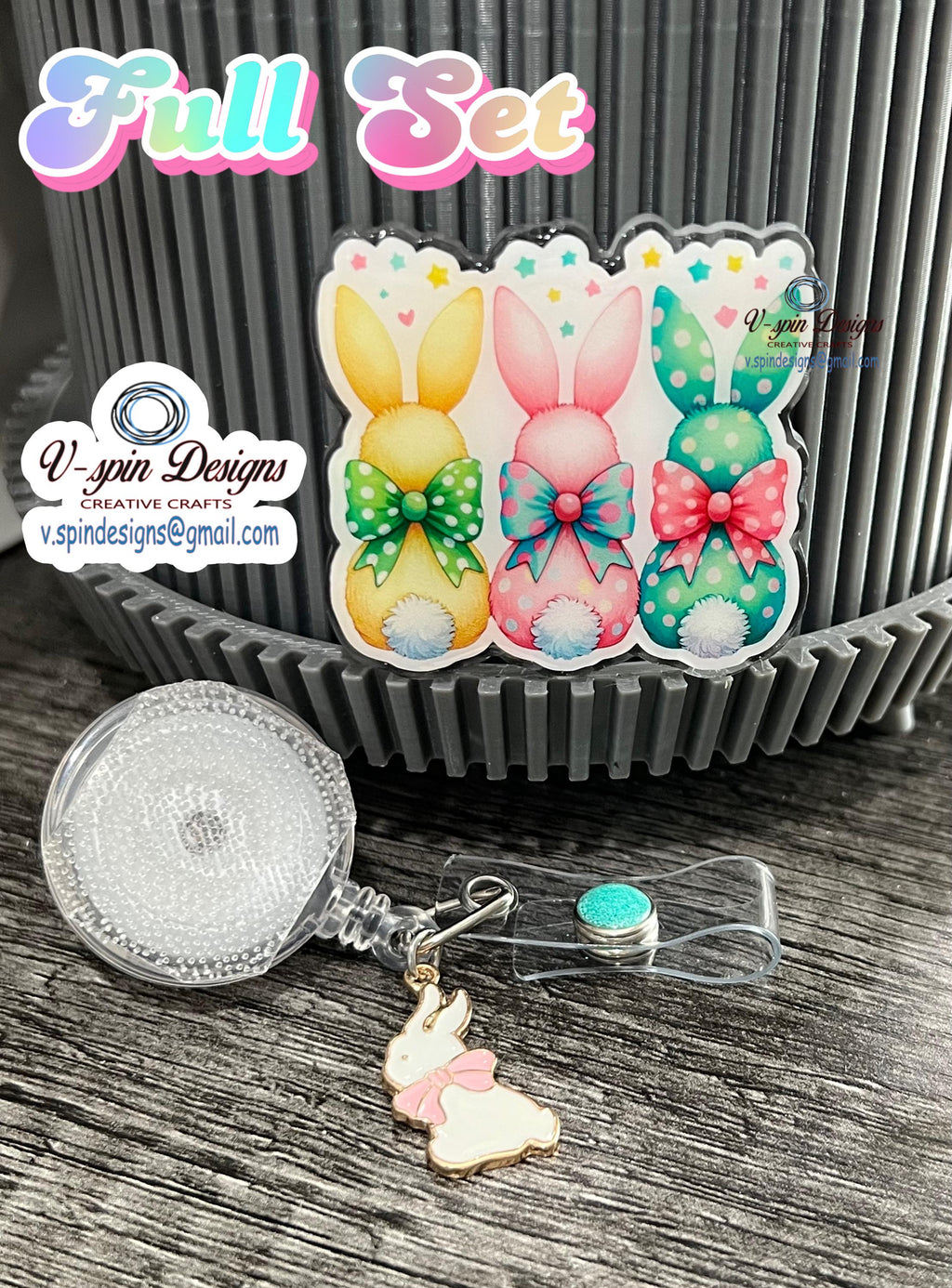 Easter Bunnies Badge Reel | Pastel Retractable Acrylic ID Holder