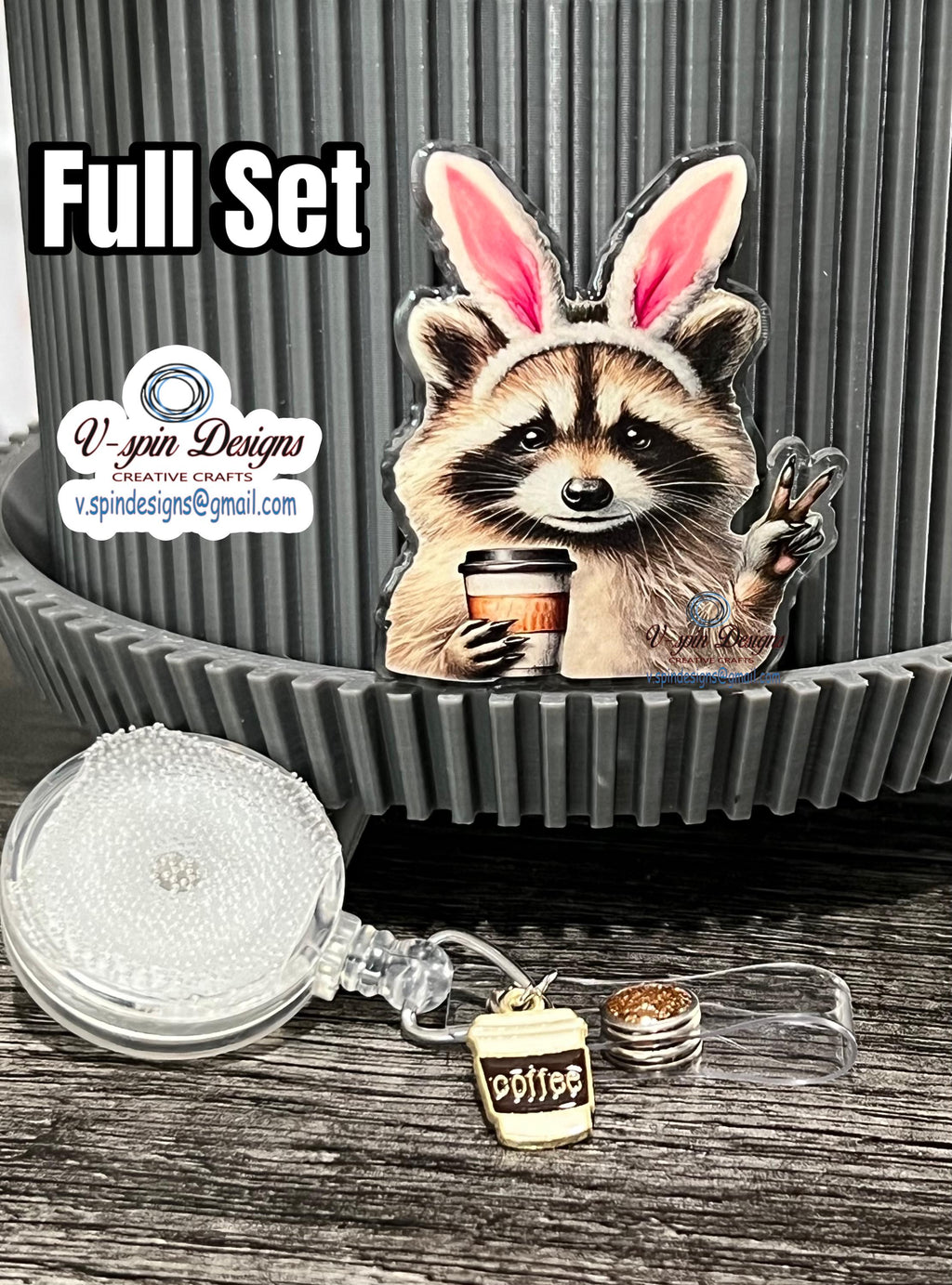 Racoon Bunny Badge reel/ID Holder/card holder/nurse badge reels/Easter Racoon coffee badge reel