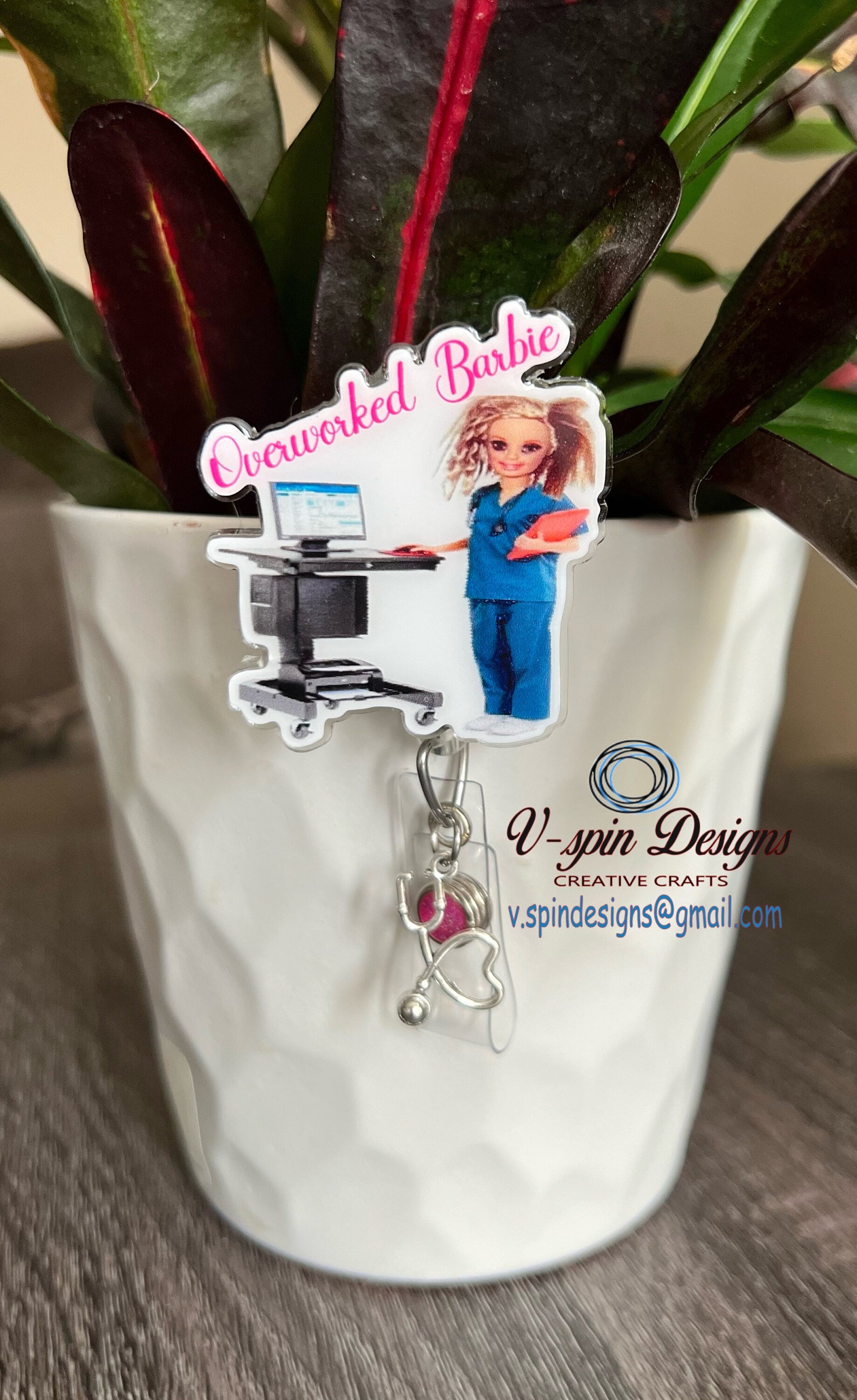 Funny Overworked Badge reel/ID Holder card holder/nurse/teachers/fun/silly