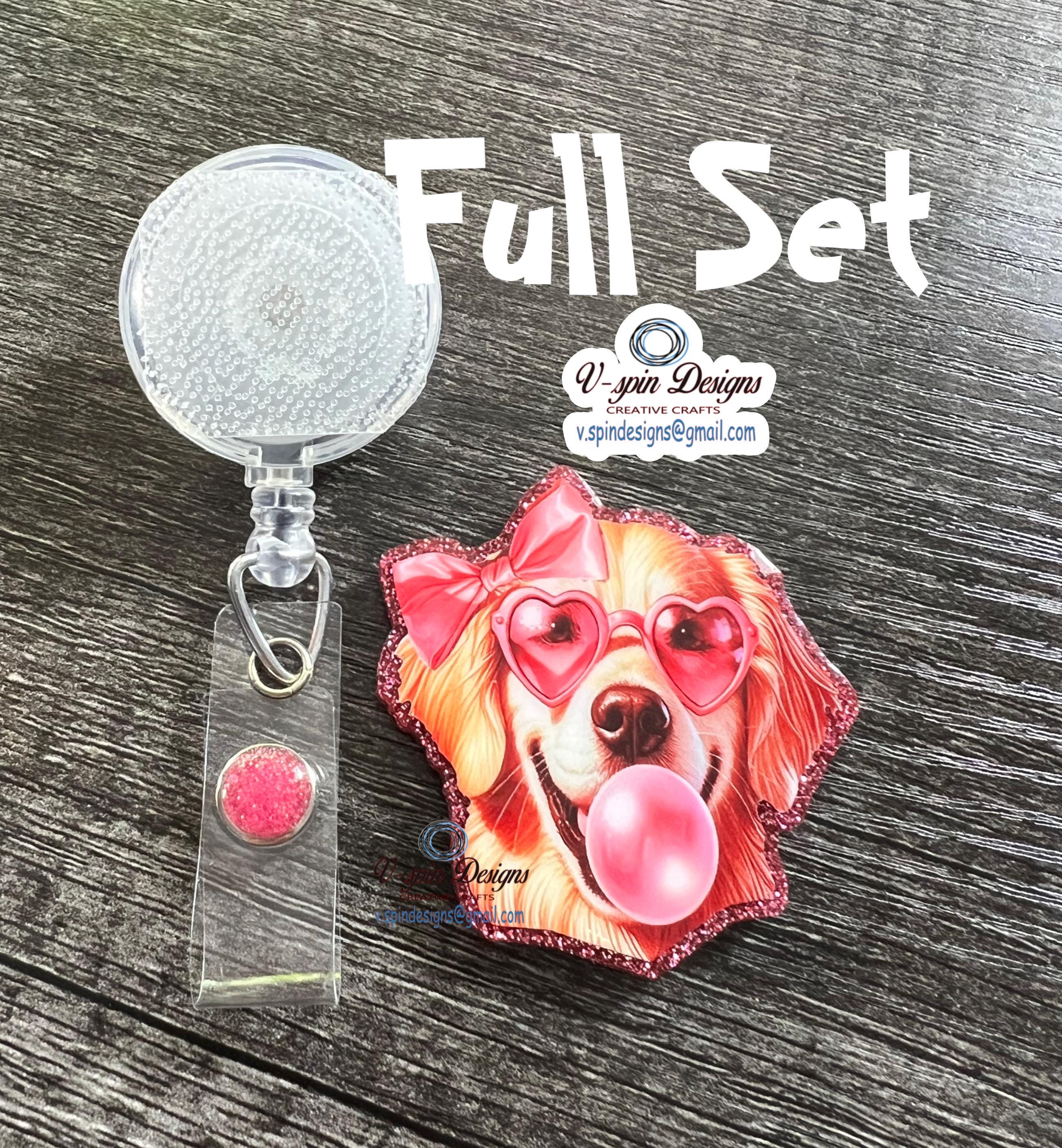 Girl Golden Retriever Bubblegum Badge Reel | Retractable Acrylic ID Holder