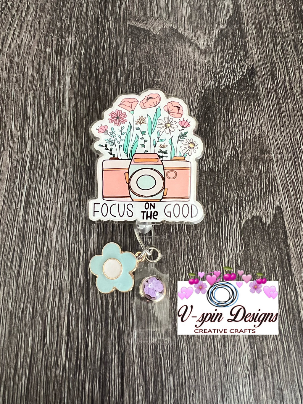 "Focus on the Good" Badge Reel | Inspirational Retractable Acrylic ID Holder