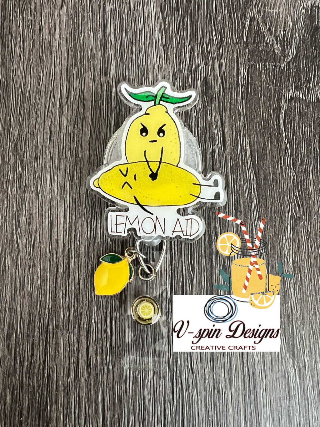 "Lemon Aid" Funny Badge Reel | Retractable Acrylic ID Holder