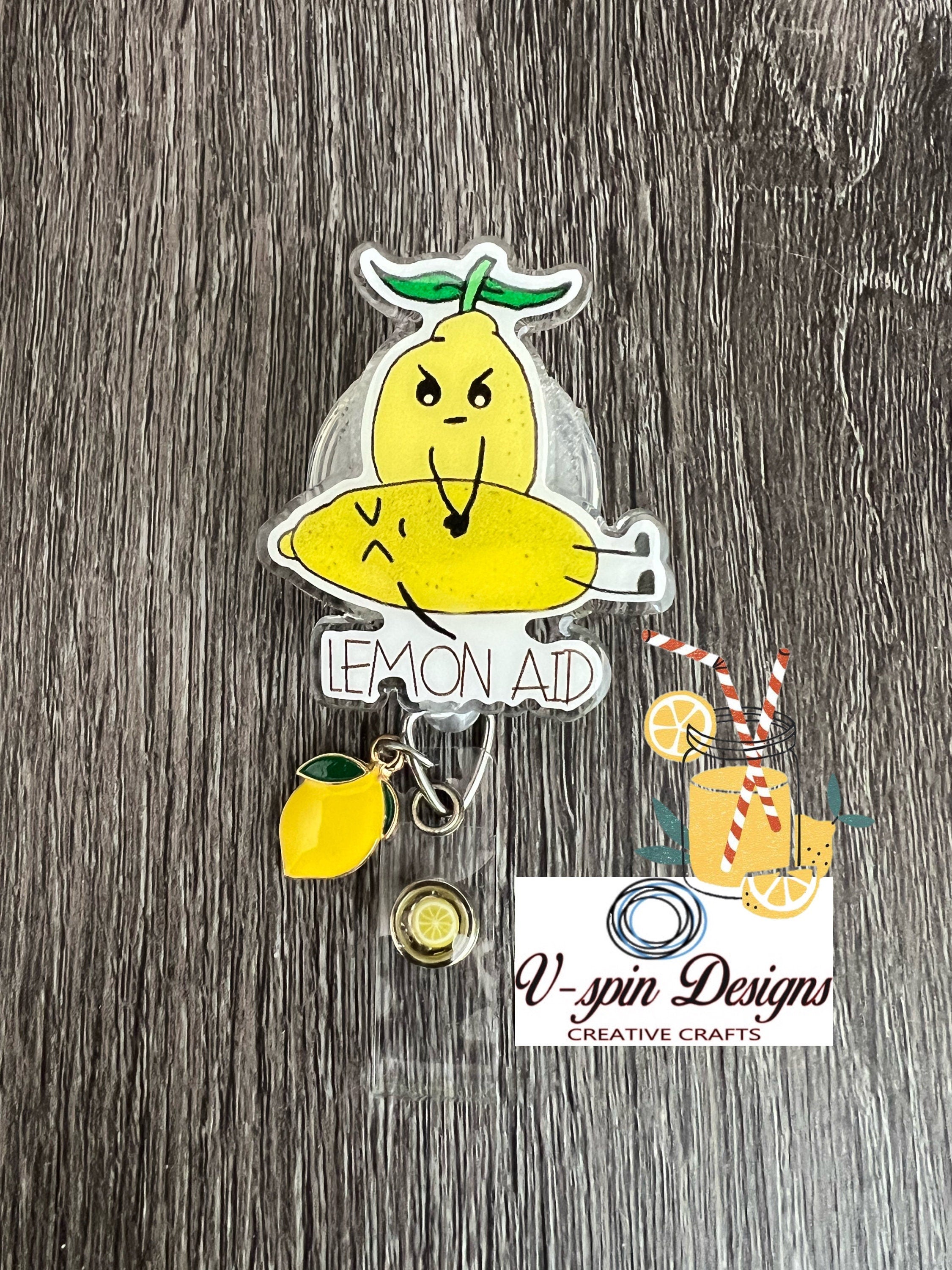"Lemon Aid" Funny Badge Reel | Retractable Acrylic ID Holder
