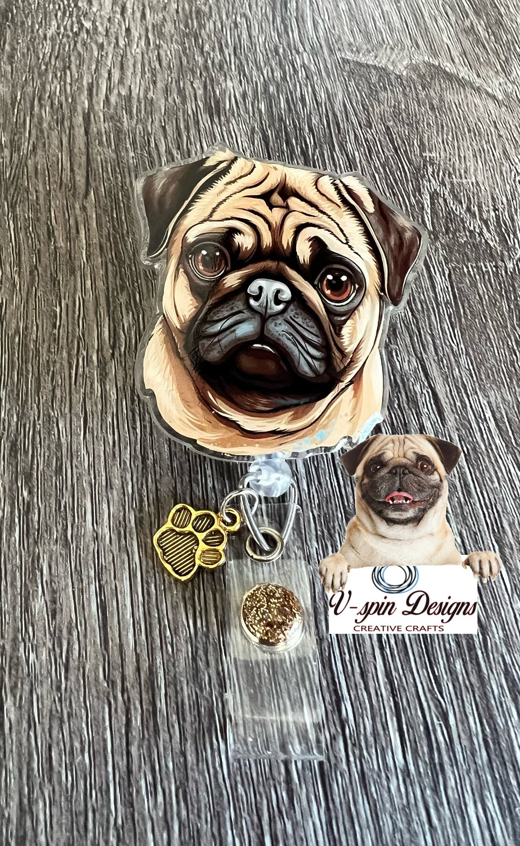 Pug dog retractable badge reel/ID Holder/card holder/dog badge reels/nurses