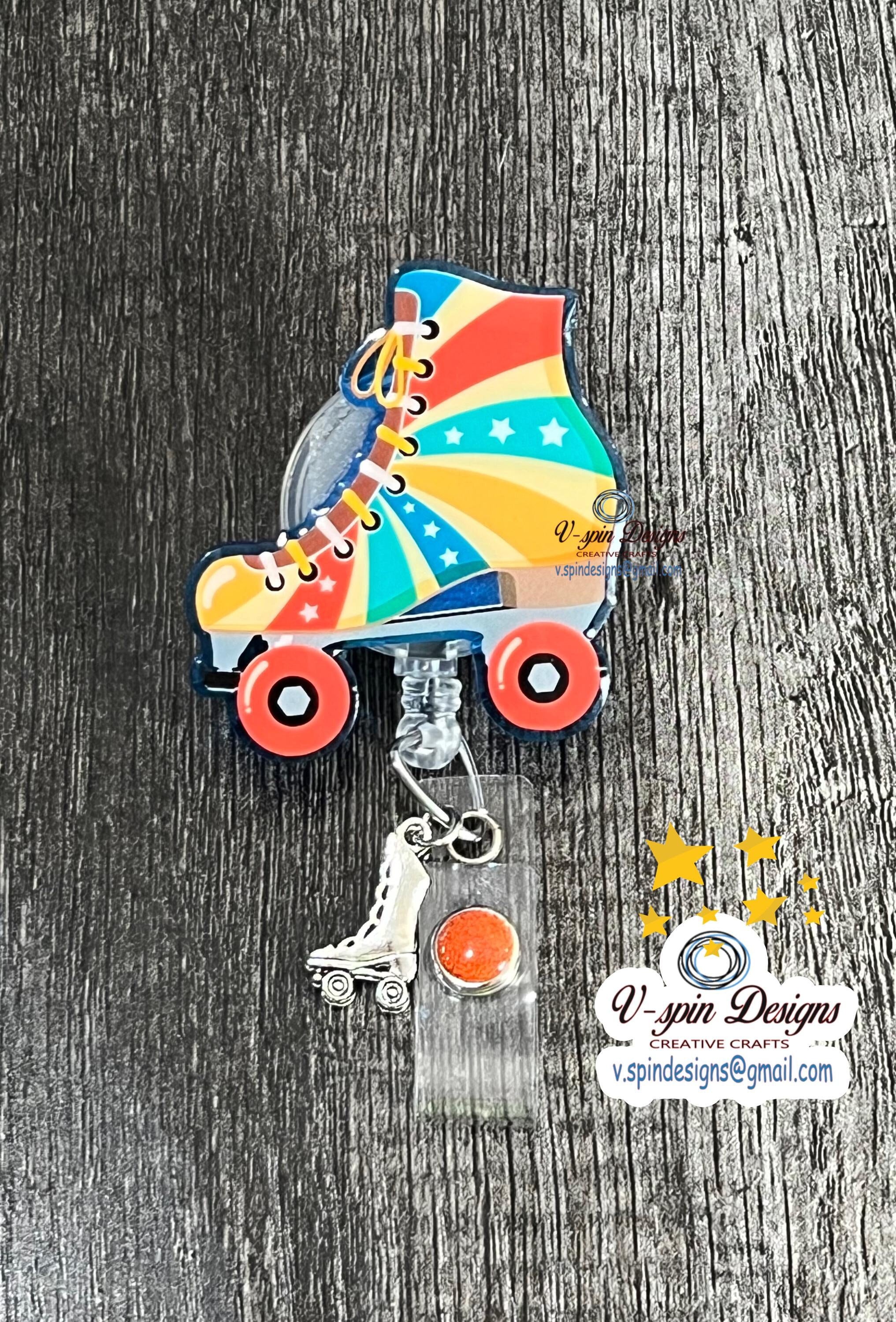 Retro Roller Skates badge reel/ID Holder/nurses/teachers/retro badge reels