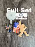 Sasquatch with Flag Badge Reel | Patriotic 4th of July Retractable Acrylic ID Holder