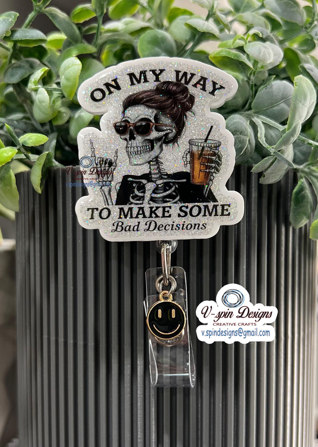 Funny Skeleton Badge Reel: "Bad Decisions" Retractable ID Holder/nurse badge reels/funny badge reels