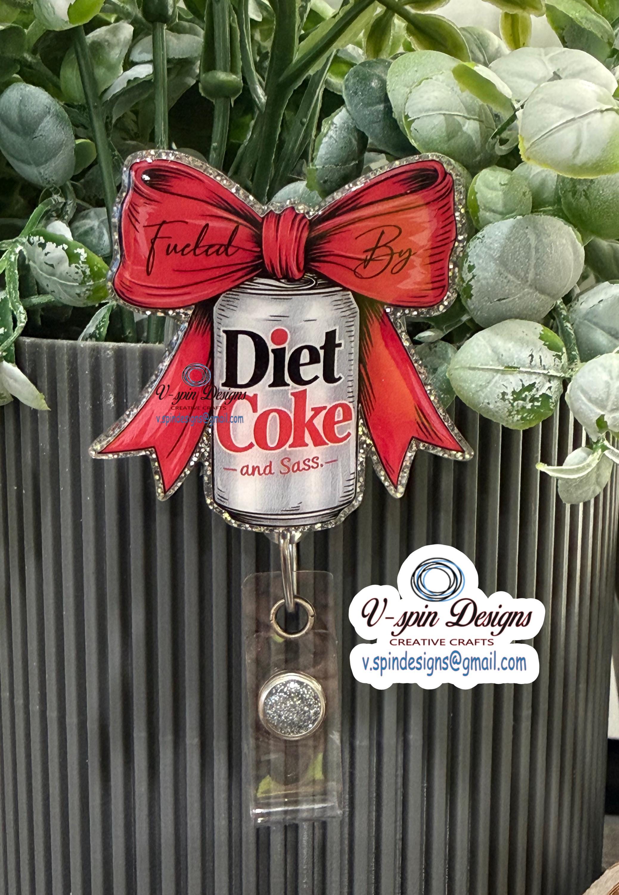 "Fueled by Soda & Sass" Badge Reel | Silver Glitter Retractable Acrylic ID Holder