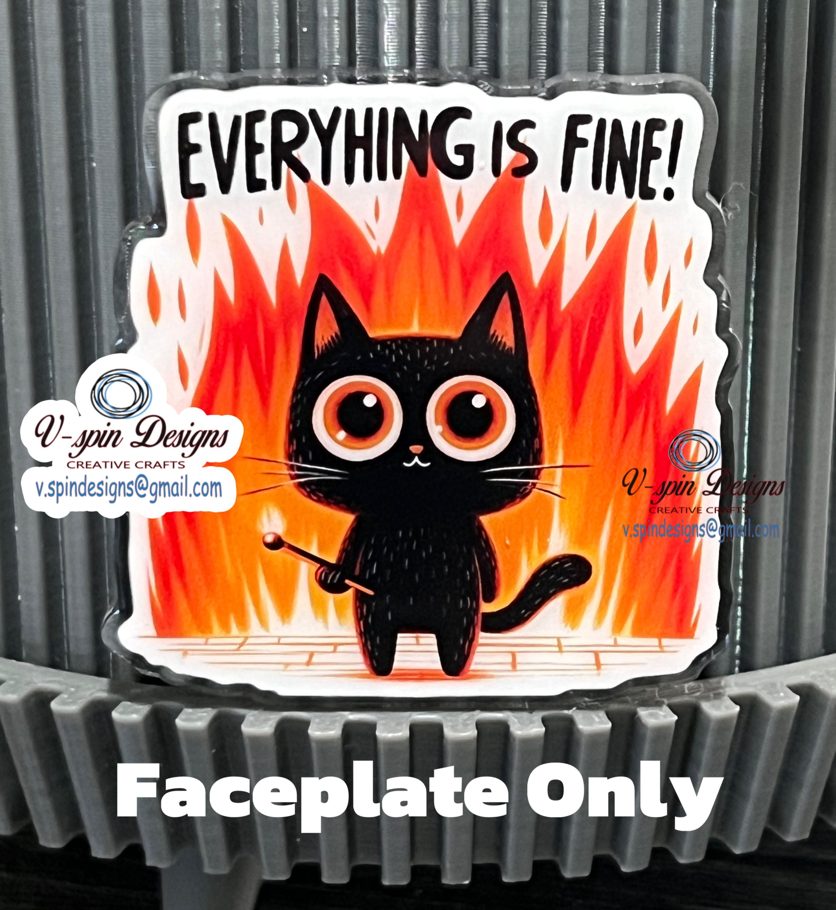 "Everything Is Fine" Black Cat with Match Badge Reel | Funny Retractable ID Holder