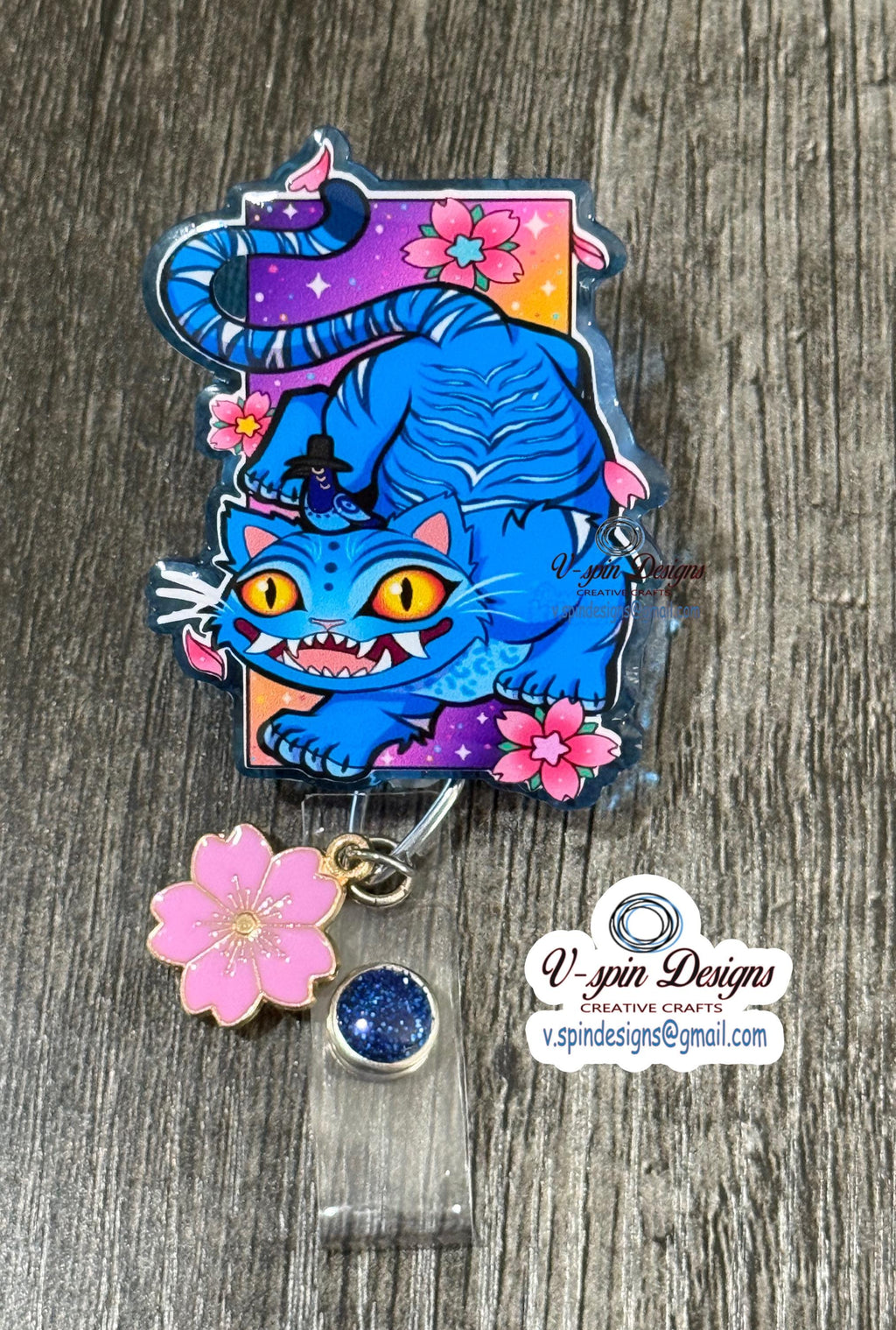 Cute & Creepy Blue Stalking Tiger Badge Reel | Retractable Acrylic ID Holder