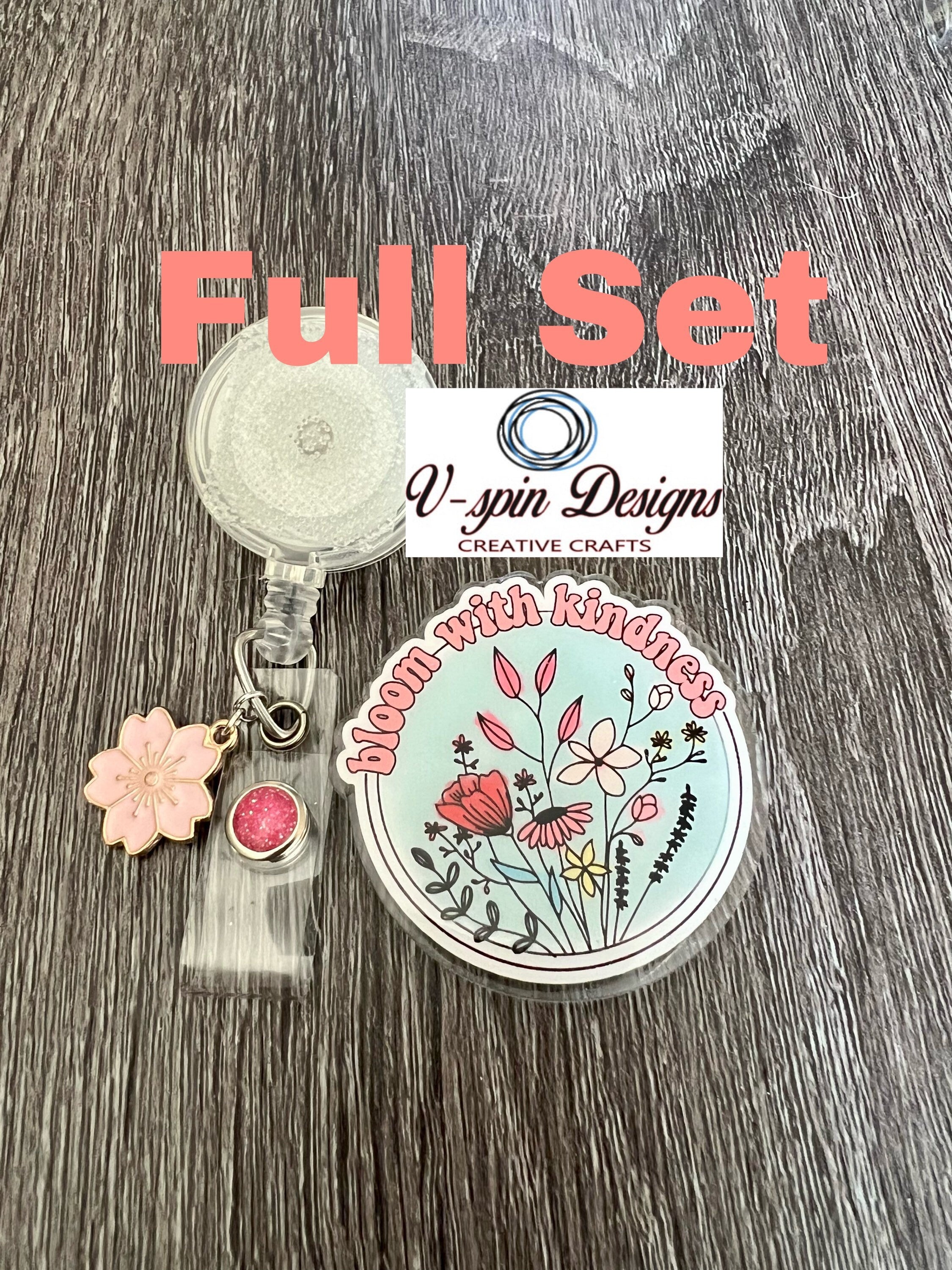 "Bloom with Kindness" Badge Reel | Floral Retractable Acrylic ID Holder