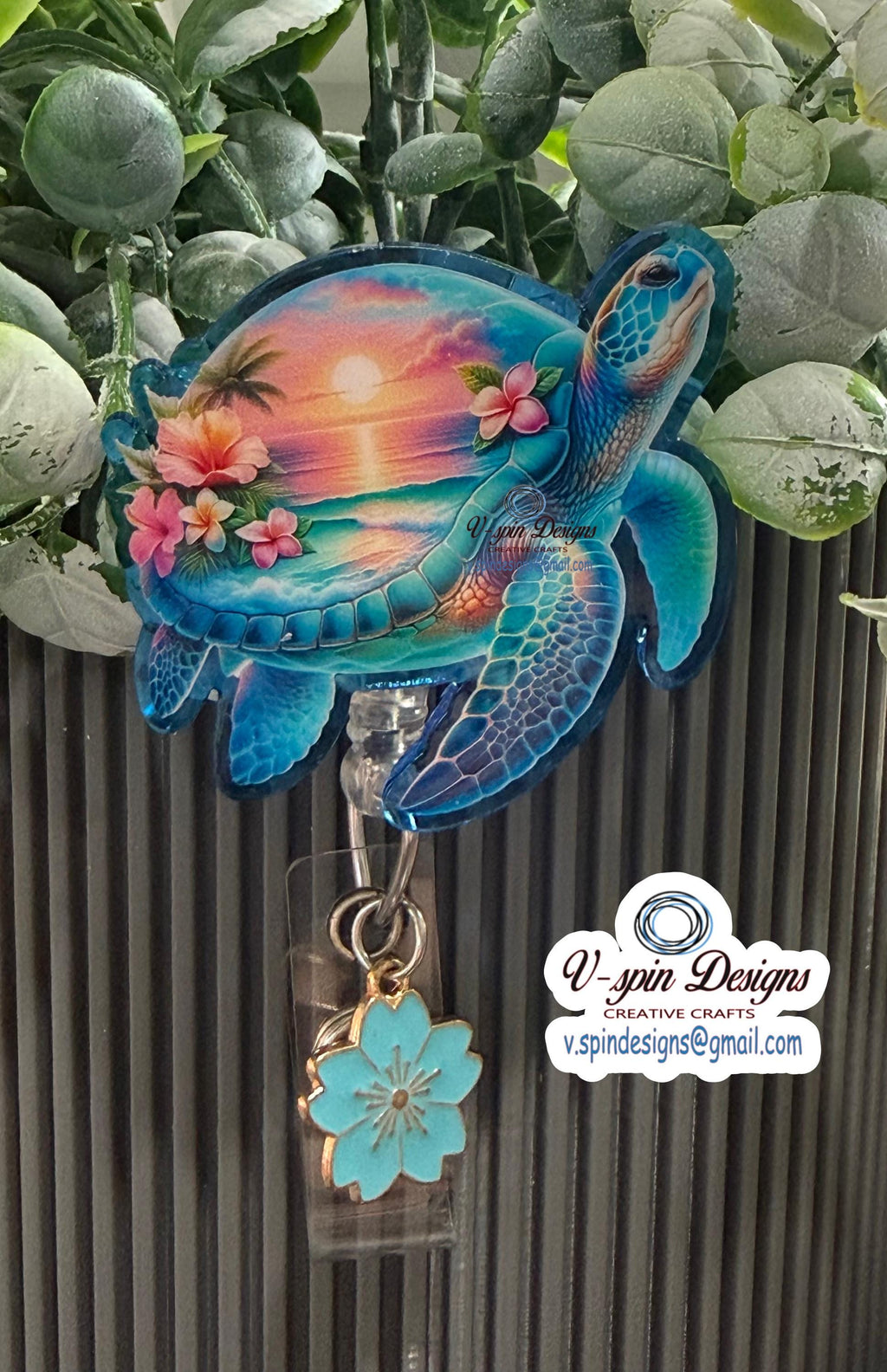 Hawaiian Sea Turtle Badge Reel: Blue Acrylic Retractable ID Holder