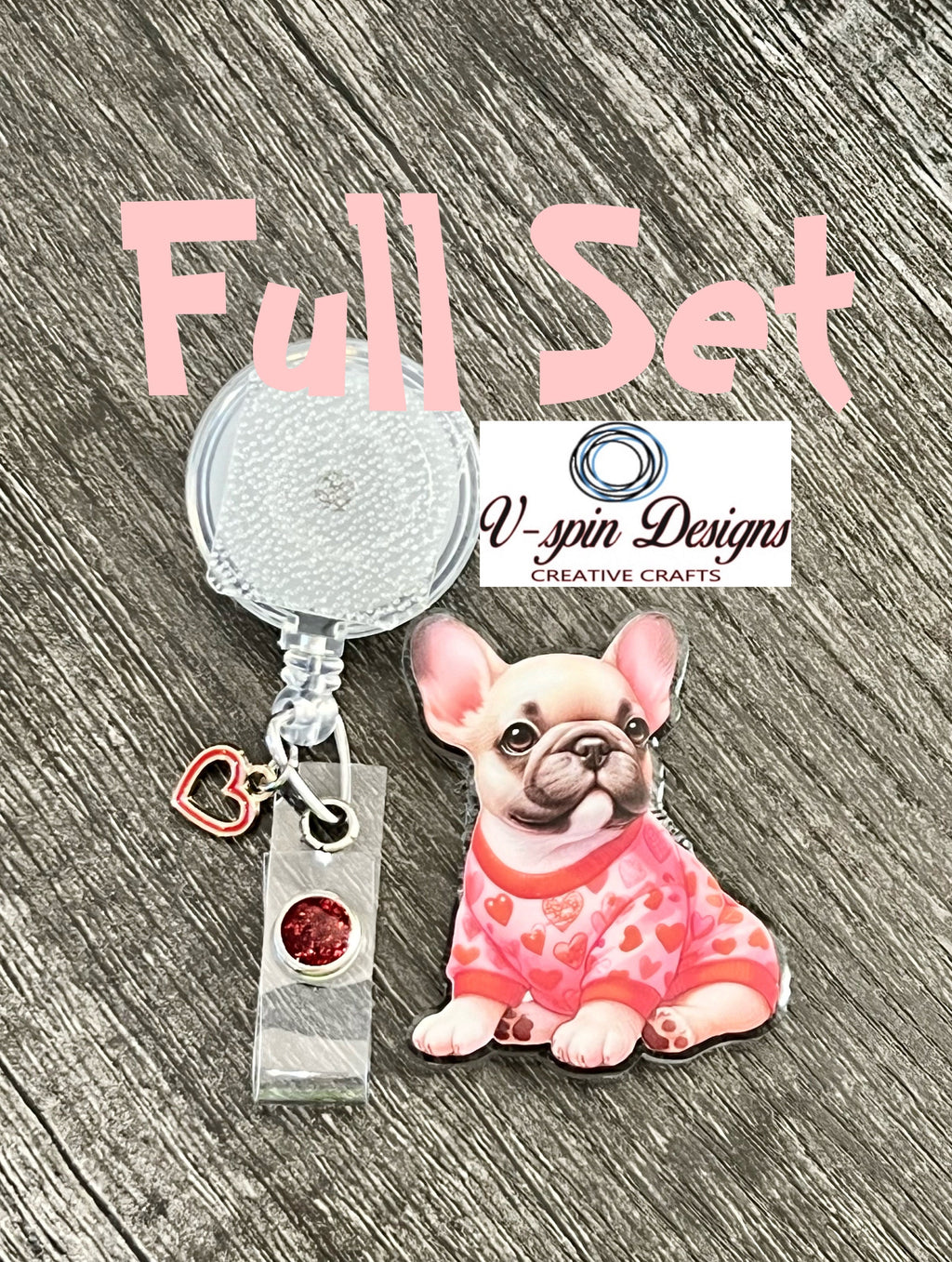 Valentine Frenchie Badge Reel | Valentine's Day Retractable Acrylic ID Holder