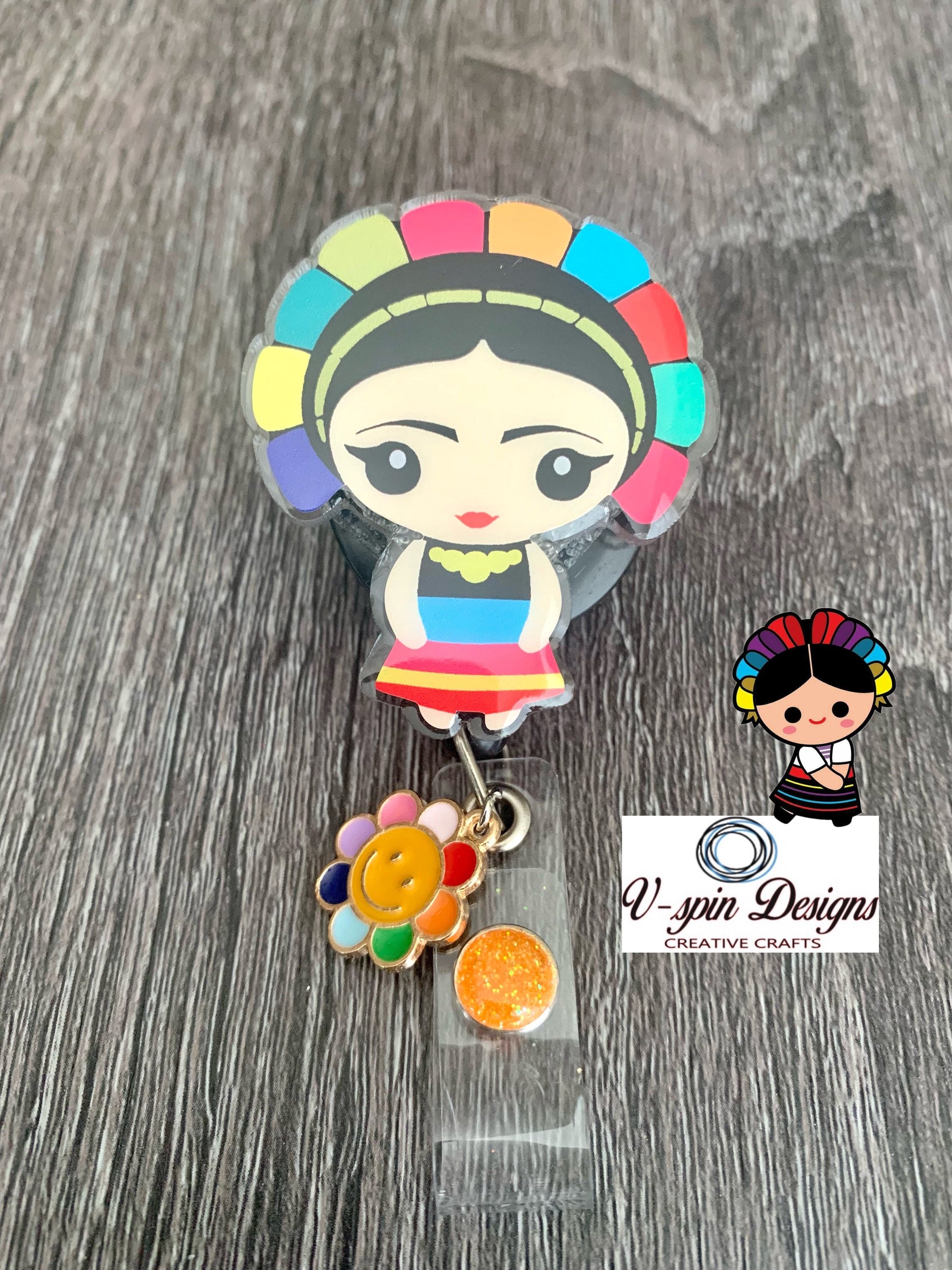 Mexican doll Acrylic badge reel/ID holder/Teachers/nurses/students/heritage