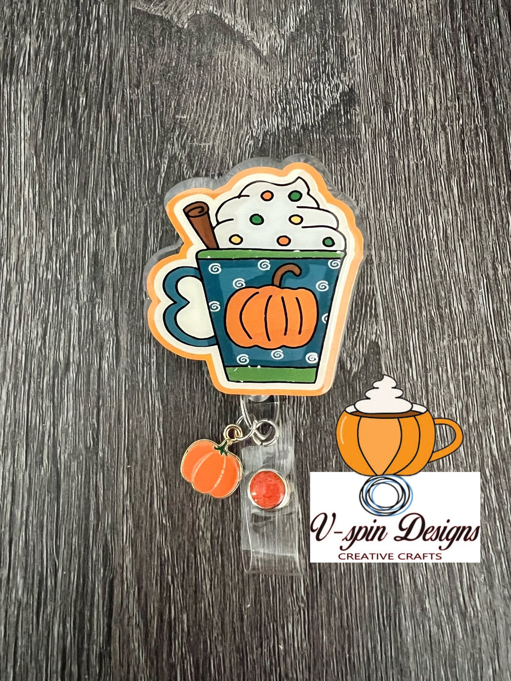 Pumpkin Spice Cup Badge Reel | Fall Coffee Retractable Acrylic ID Holder