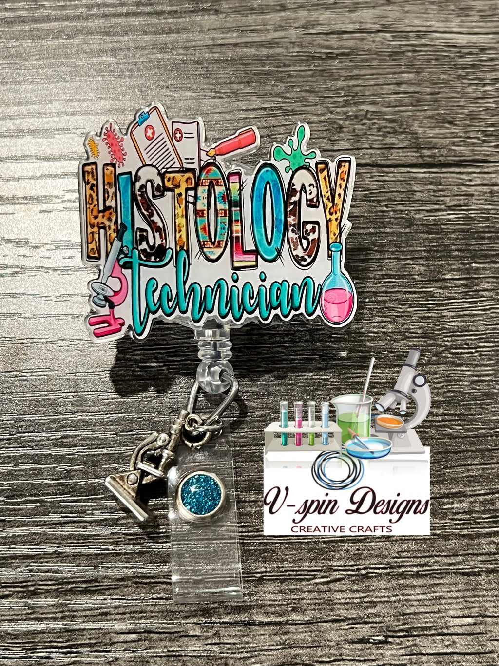 Histology Tech badge reel/ID Holder card holder/nurse/teachers/science badge reels