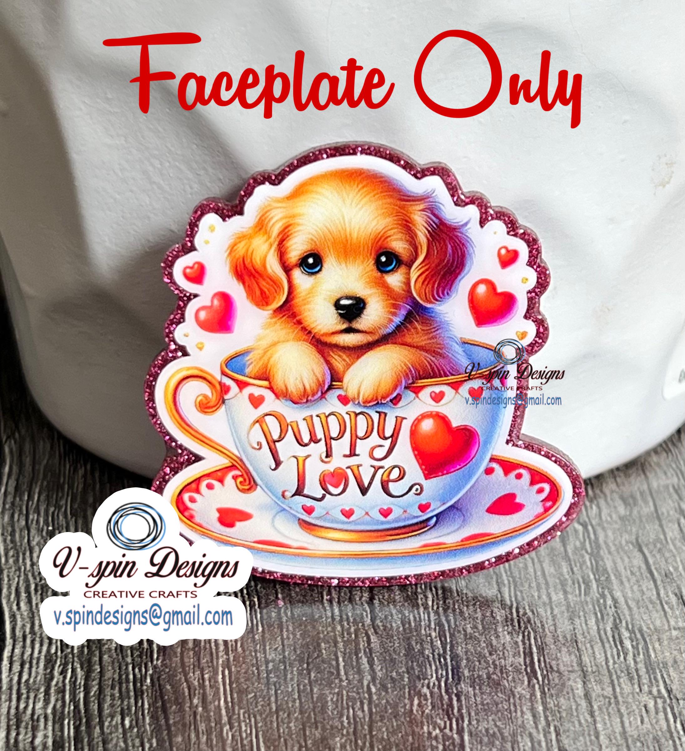 Golden Retriever Tea Cup Badge Reel | Valentine Puppy Retractable Acrylic ID Holder